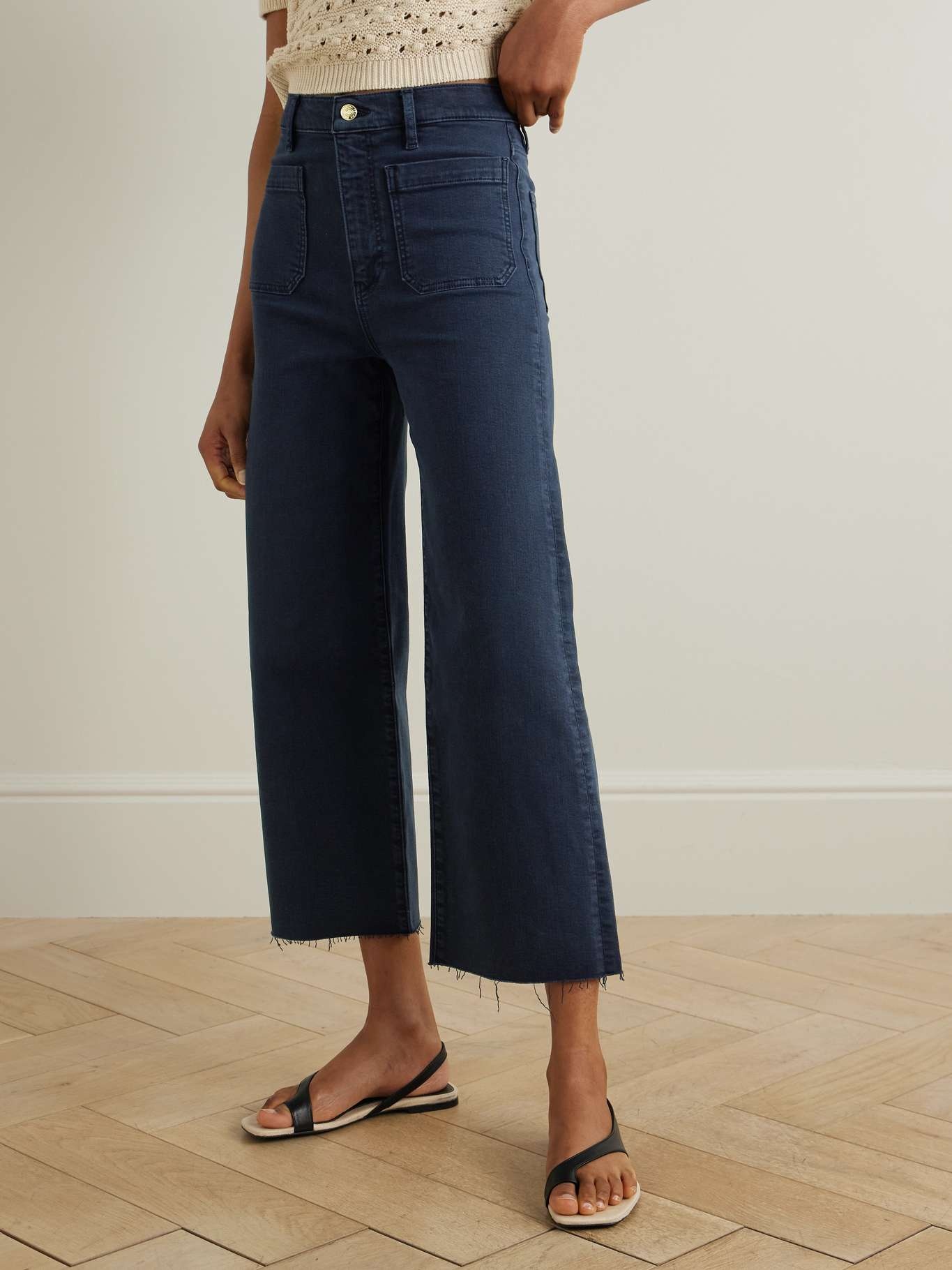 The Anchor frayed cropped high-rise wide-leg jeans Navy - 3