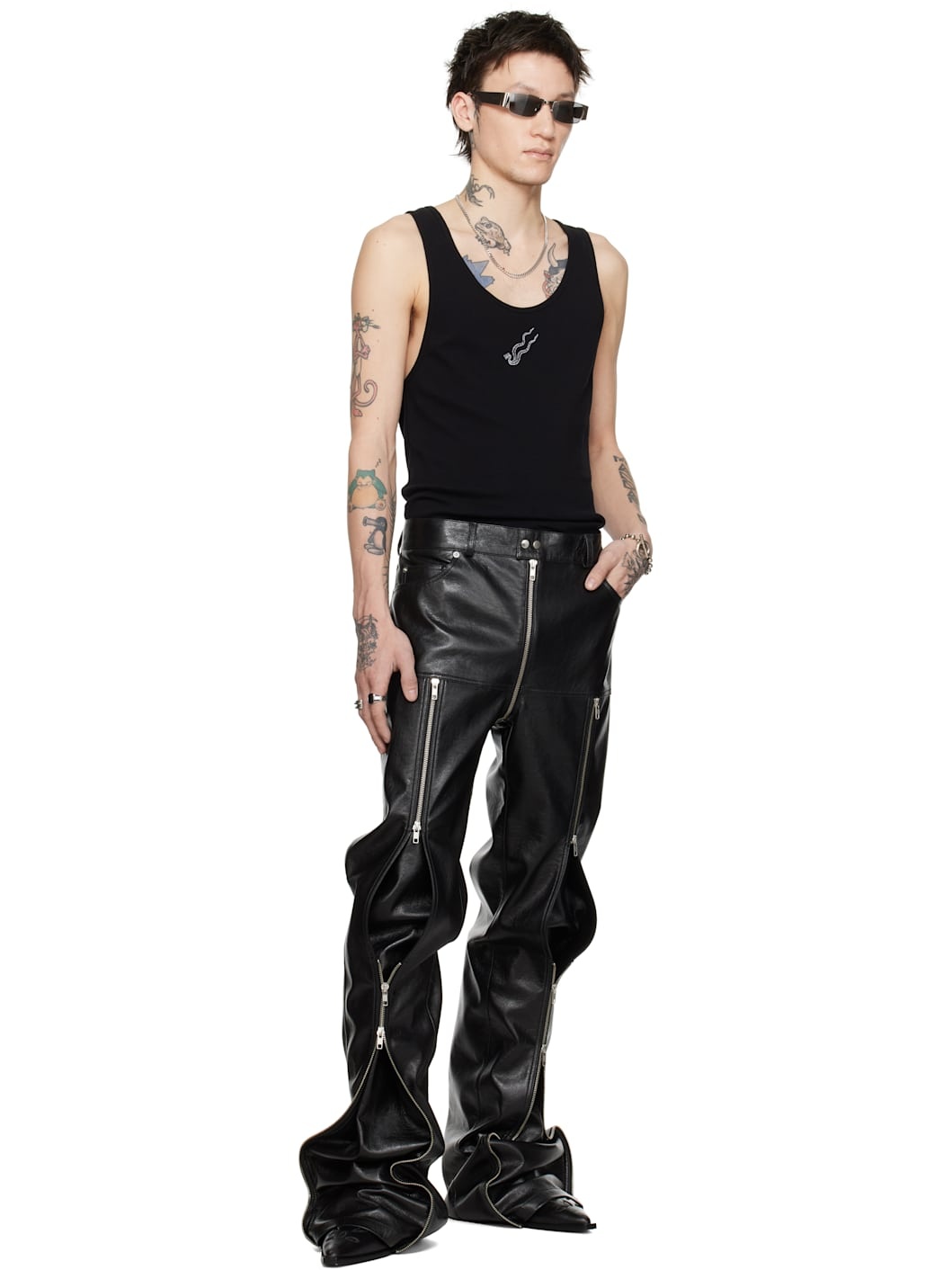 Black Zipped Riot 5-Pocket Faux-Leather Pants - 5
