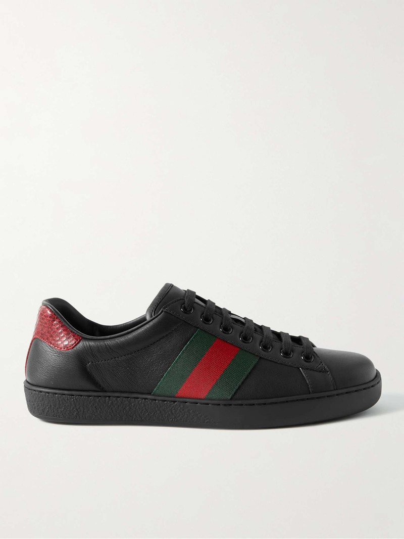 Ace Crocodile-Trimmed Leather Sneakers - 1