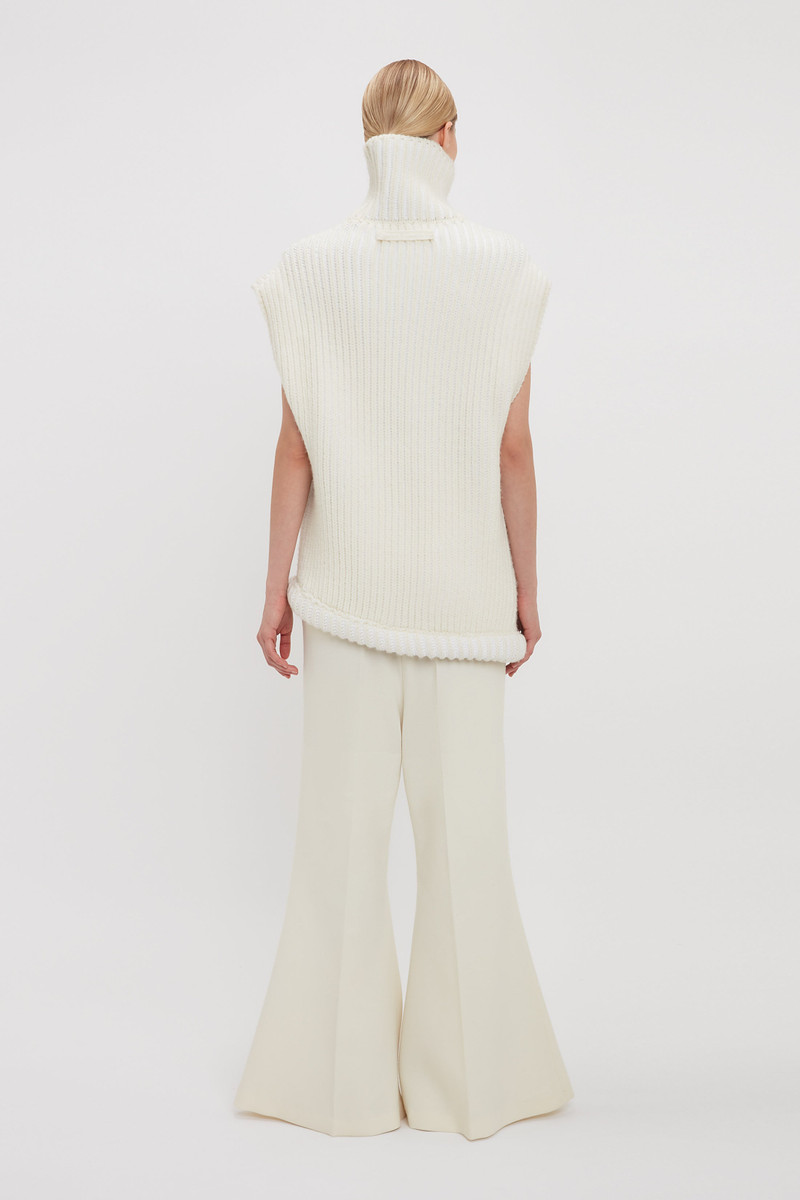 Sleeveless High Neck Knit Jumper In Ivory 4