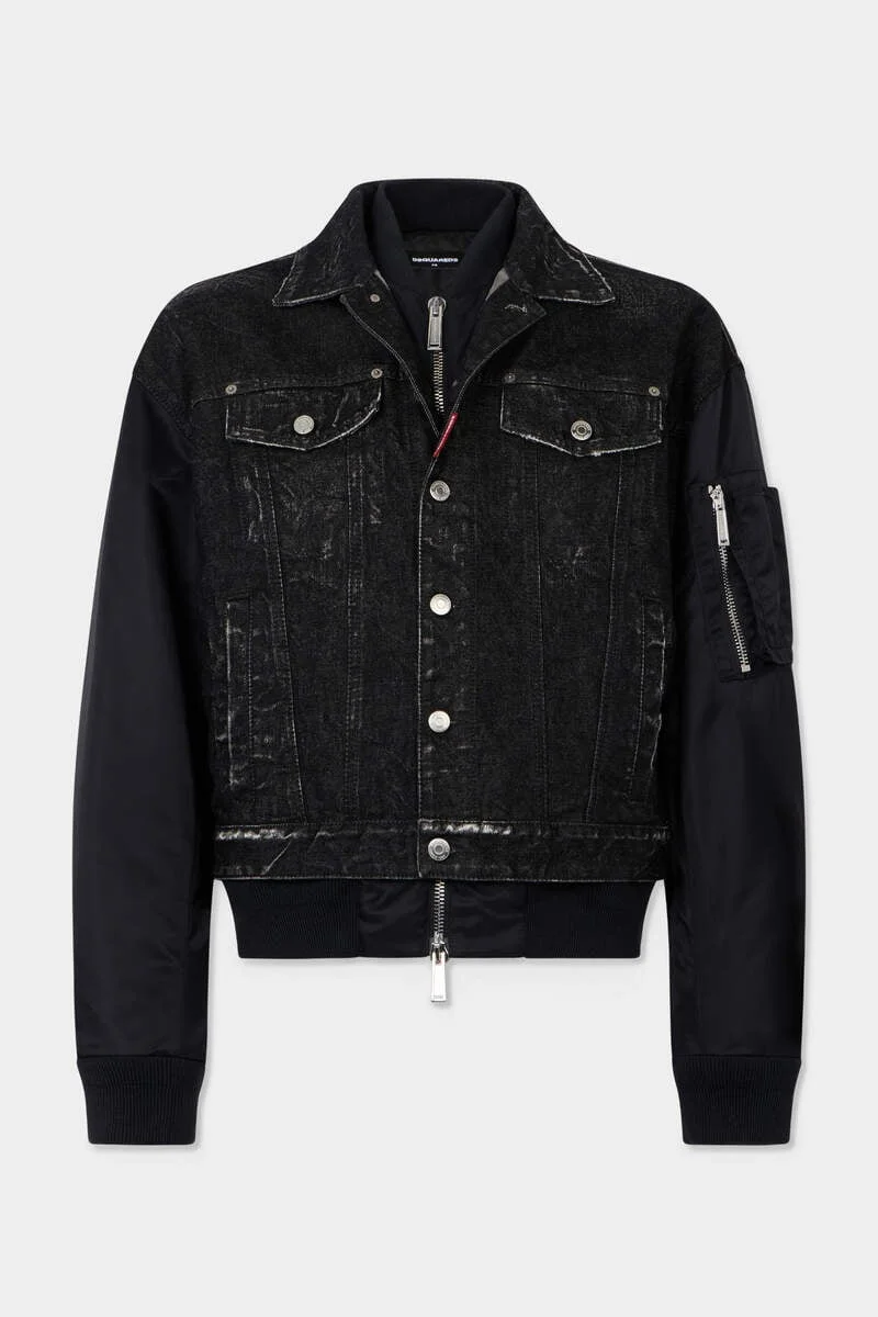 BLACK AVIATOR HYBRID JEAN JACKET - 1