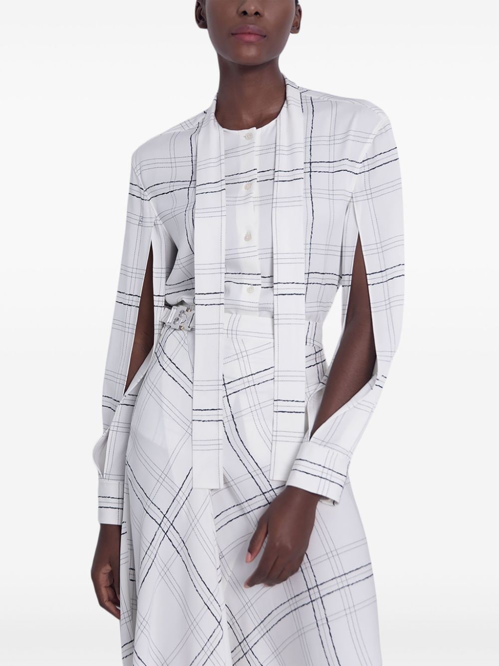 checked tie-strap shirt - 3