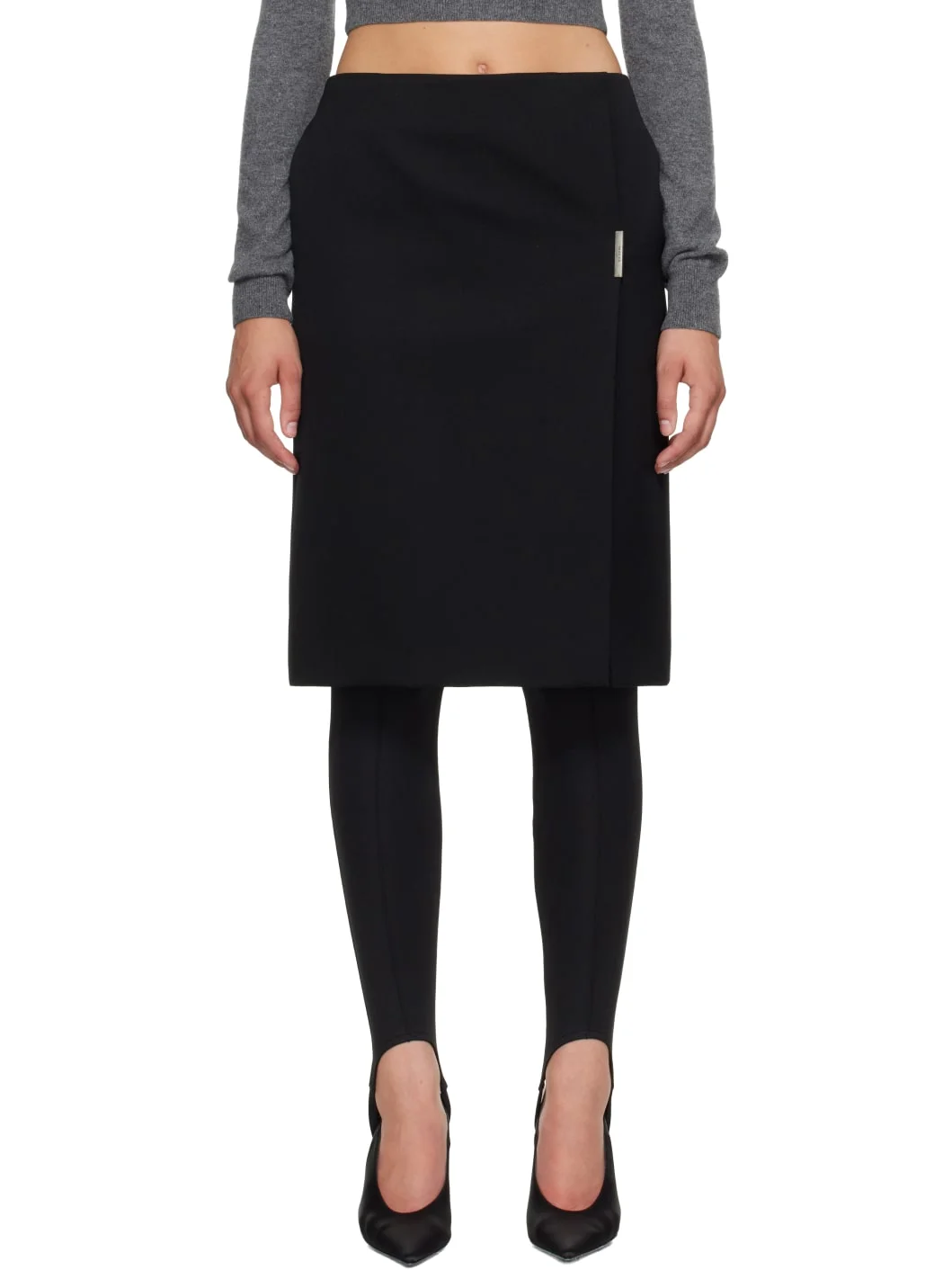 Black Wrap Midi Skirt - 1
