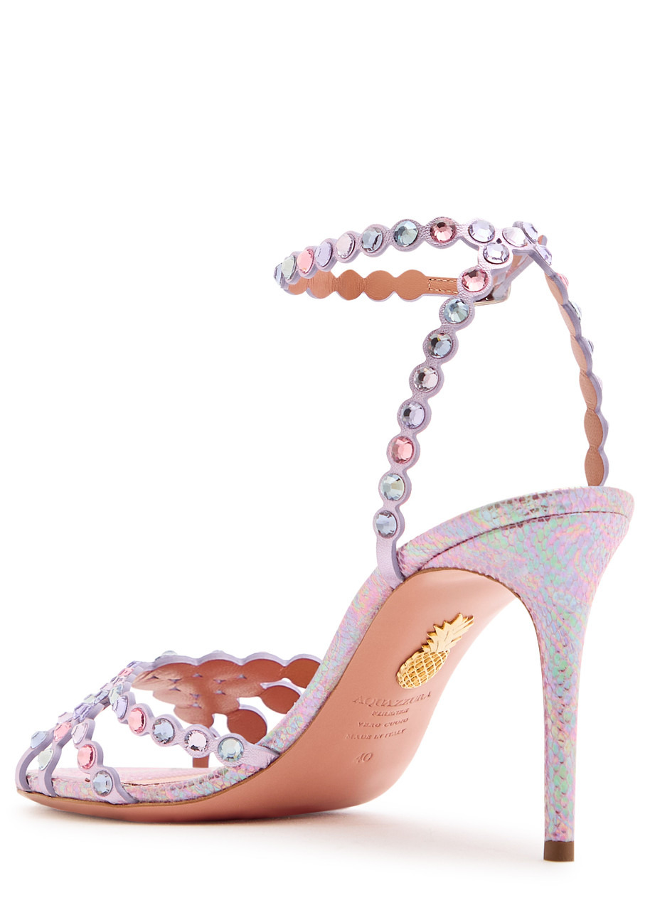 Aquazzura Tequila 85 Crystal-embellished Metallic Leather Sandals - 2