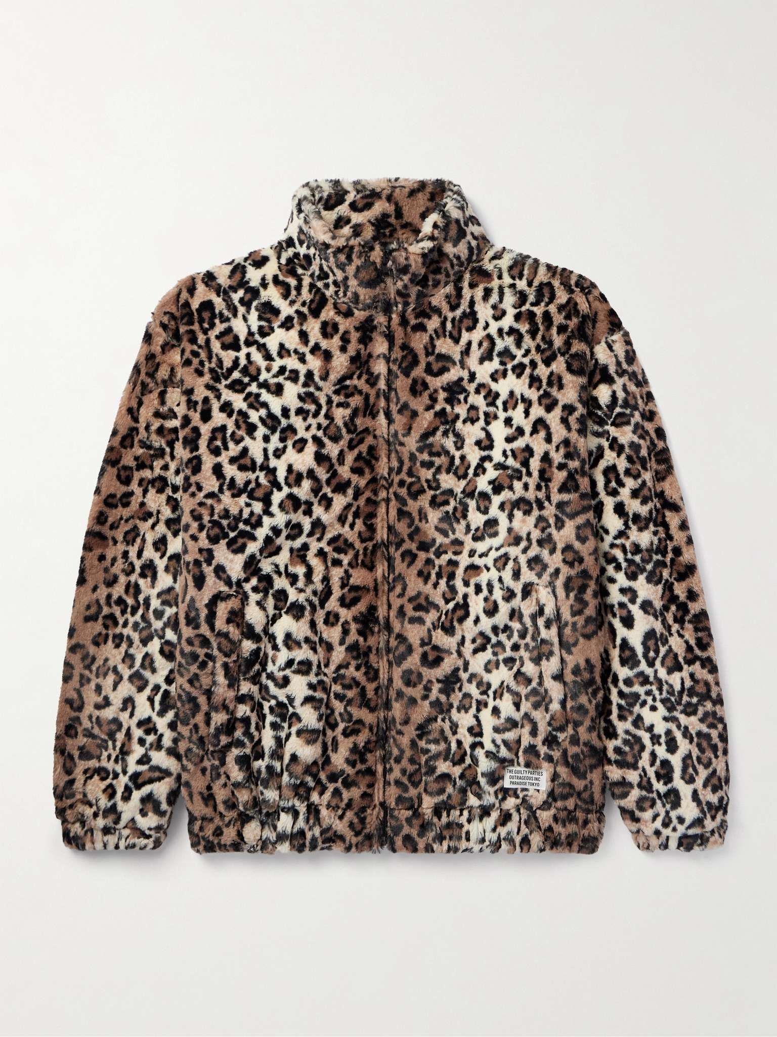 Leopard-Print Faux Fur Zip-Up Track Jacket - 1