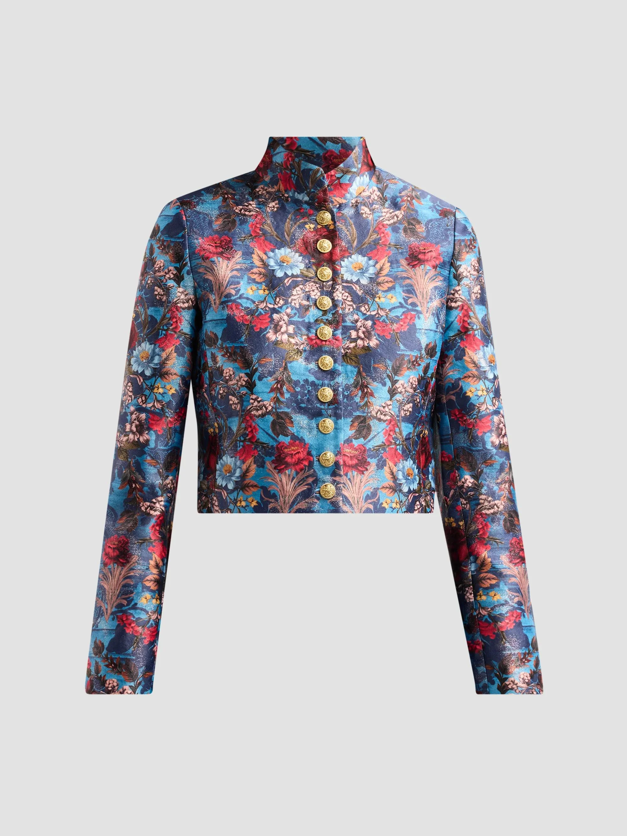 Women's Emerson Floral Jacquard Military Jacket - Heartstrings Mineral Blue - 1