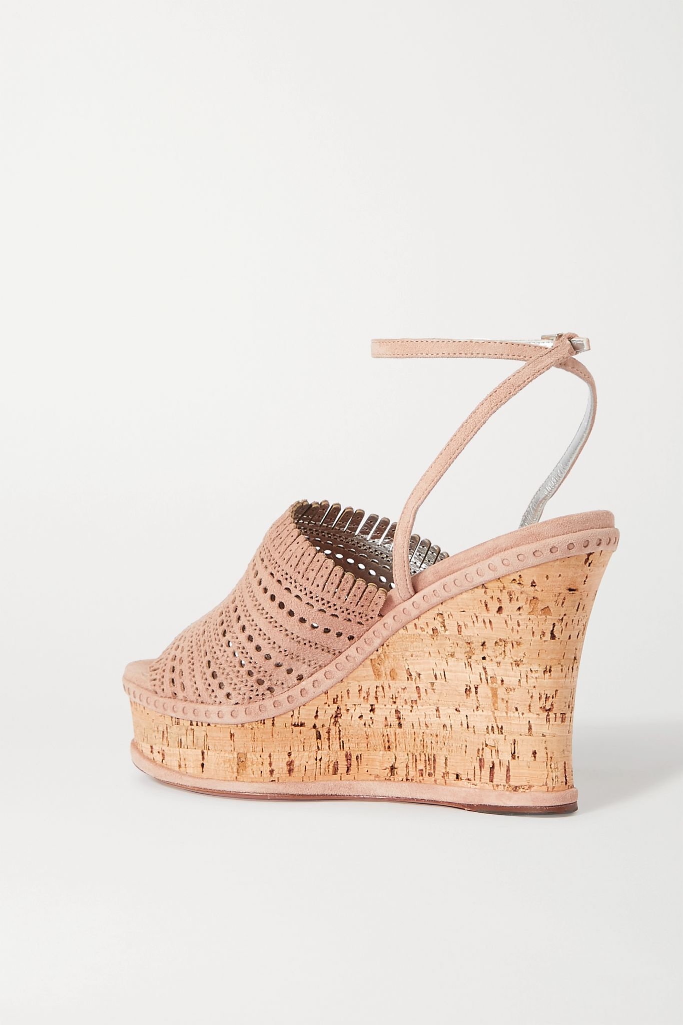 110 fringed laser-cut suede wedge sandals - 4