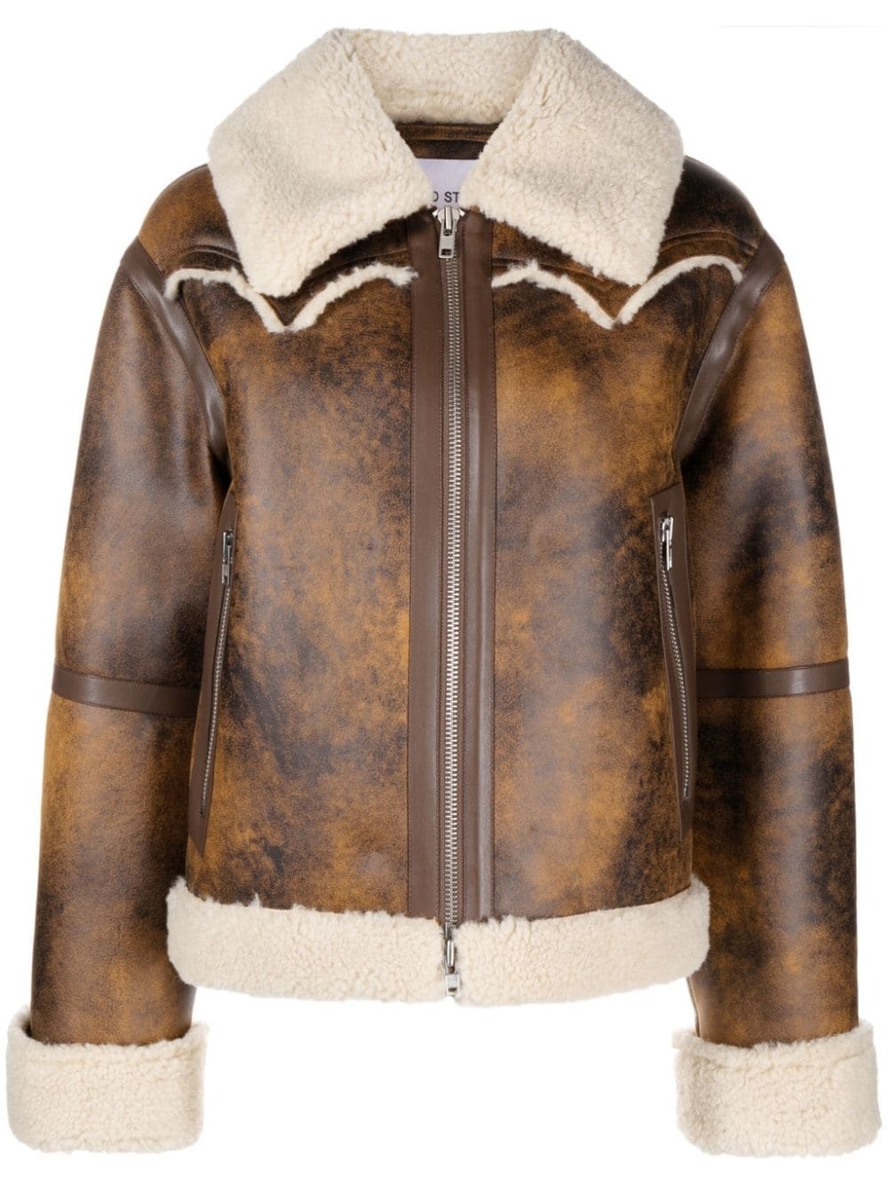 faux-shearling trim zip-up jacket - 1