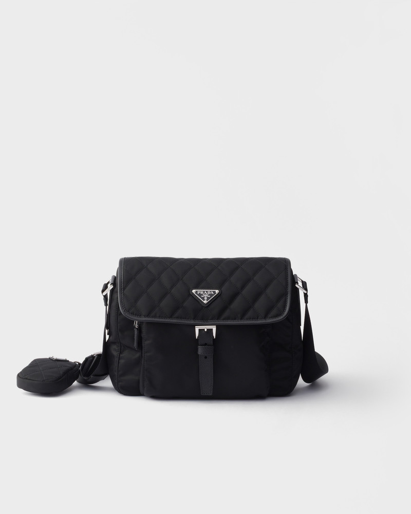 Medium quilted Re-Nylon shoulder bag with Saffiano leather trim 1