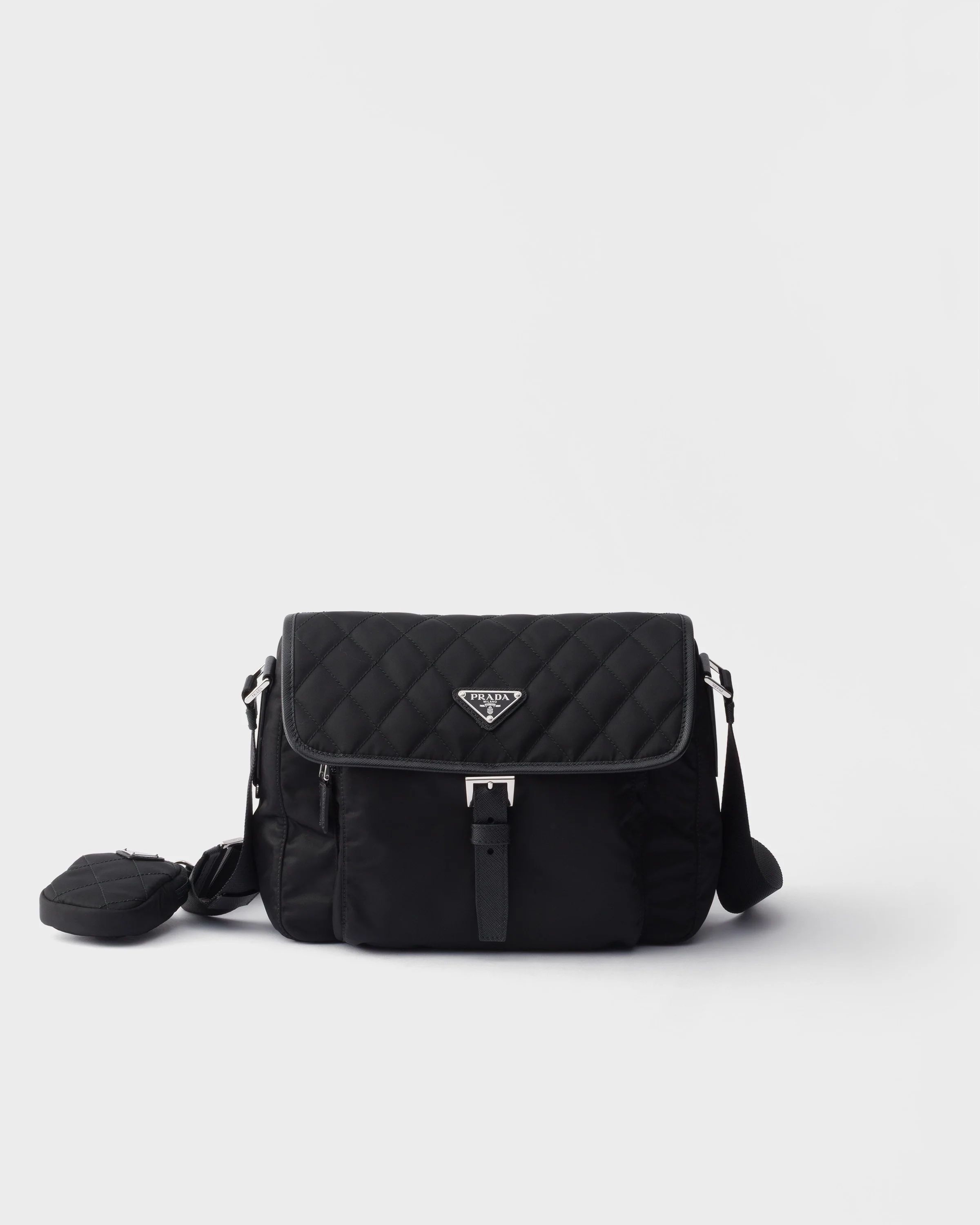 Medium quilted Re-Nylon shoulder bag with Saffiano leather trim - 1