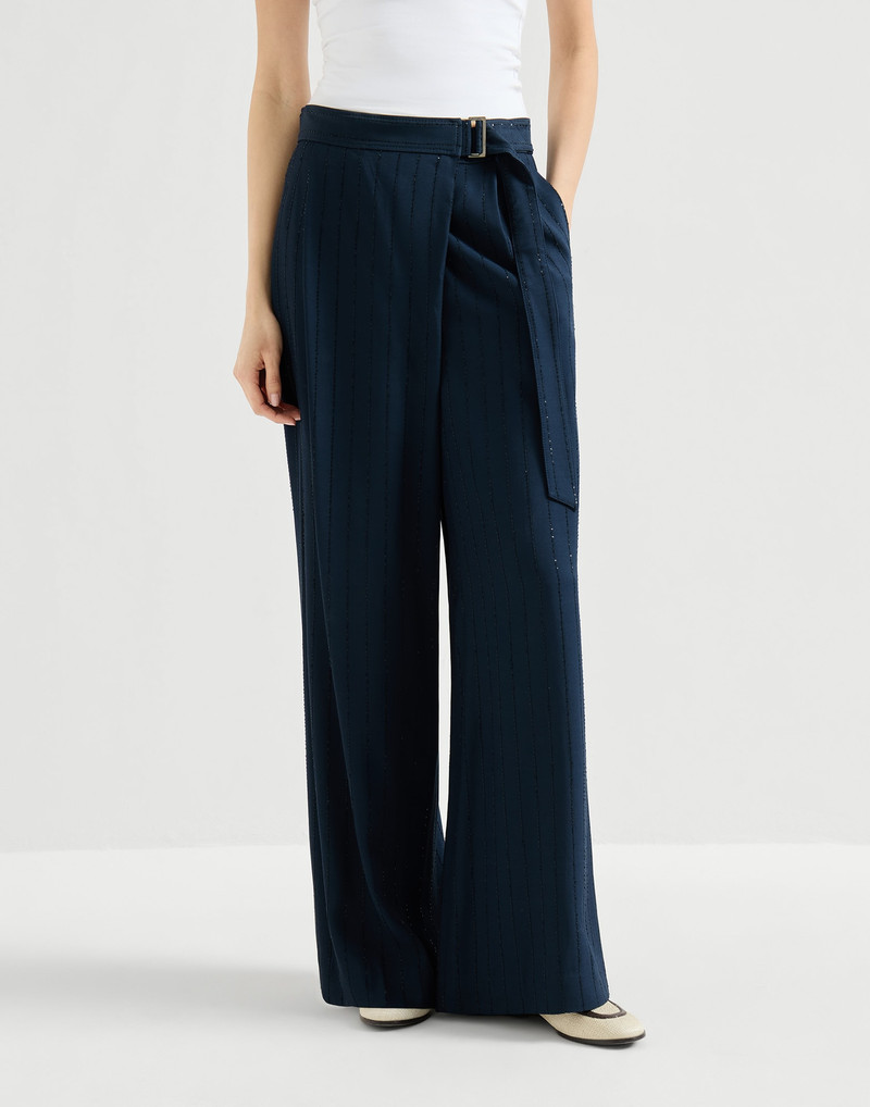 Dazzling chalkstripe sartorial wrap trousers with monili 2
