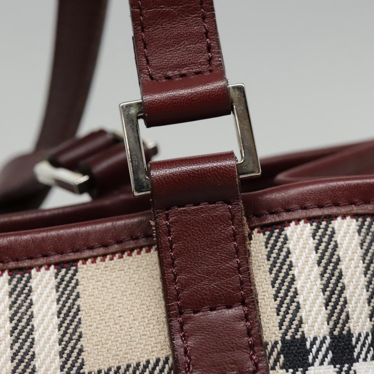 Burberry Nova Check Blue Label Tote Bag Canvas Beige Red Brown Silver - 11