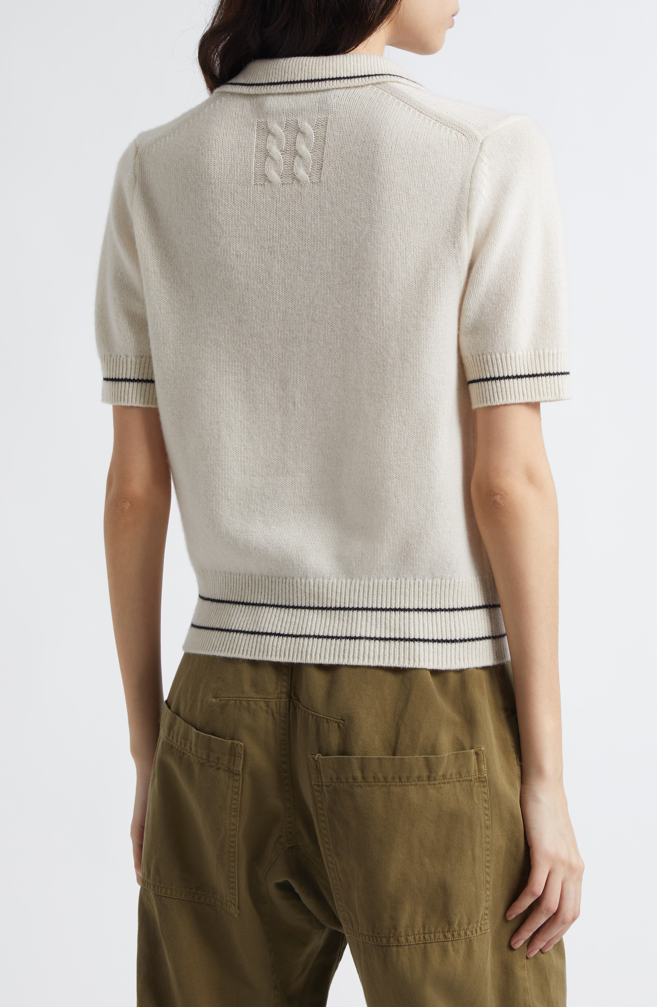 Nili Lotan Carline Cashmere Polo Sweater in Ivory/Black at Nordstrom - 3