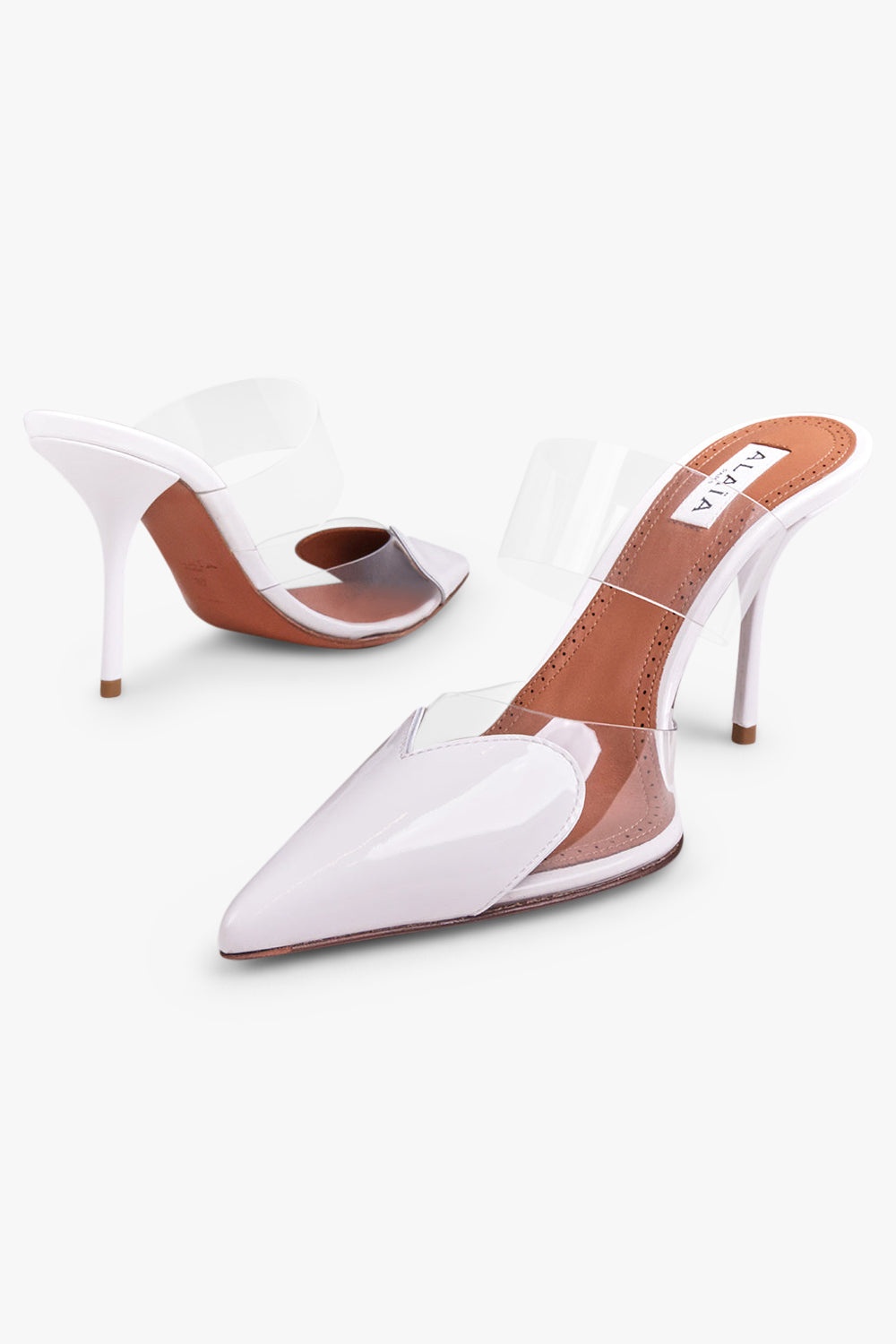PATENT CALFSKIN 90MM HEART MULES | WHITE - 4