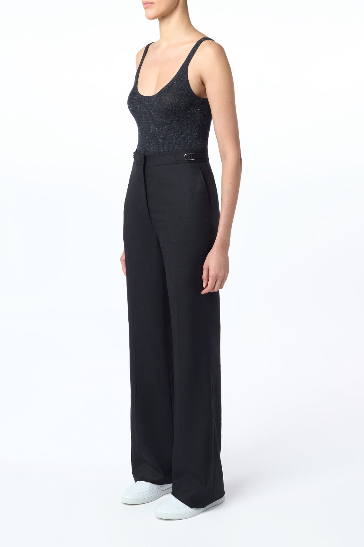 Vesta Flared Pant in Black Virgin Wool Silk with Linen - 3