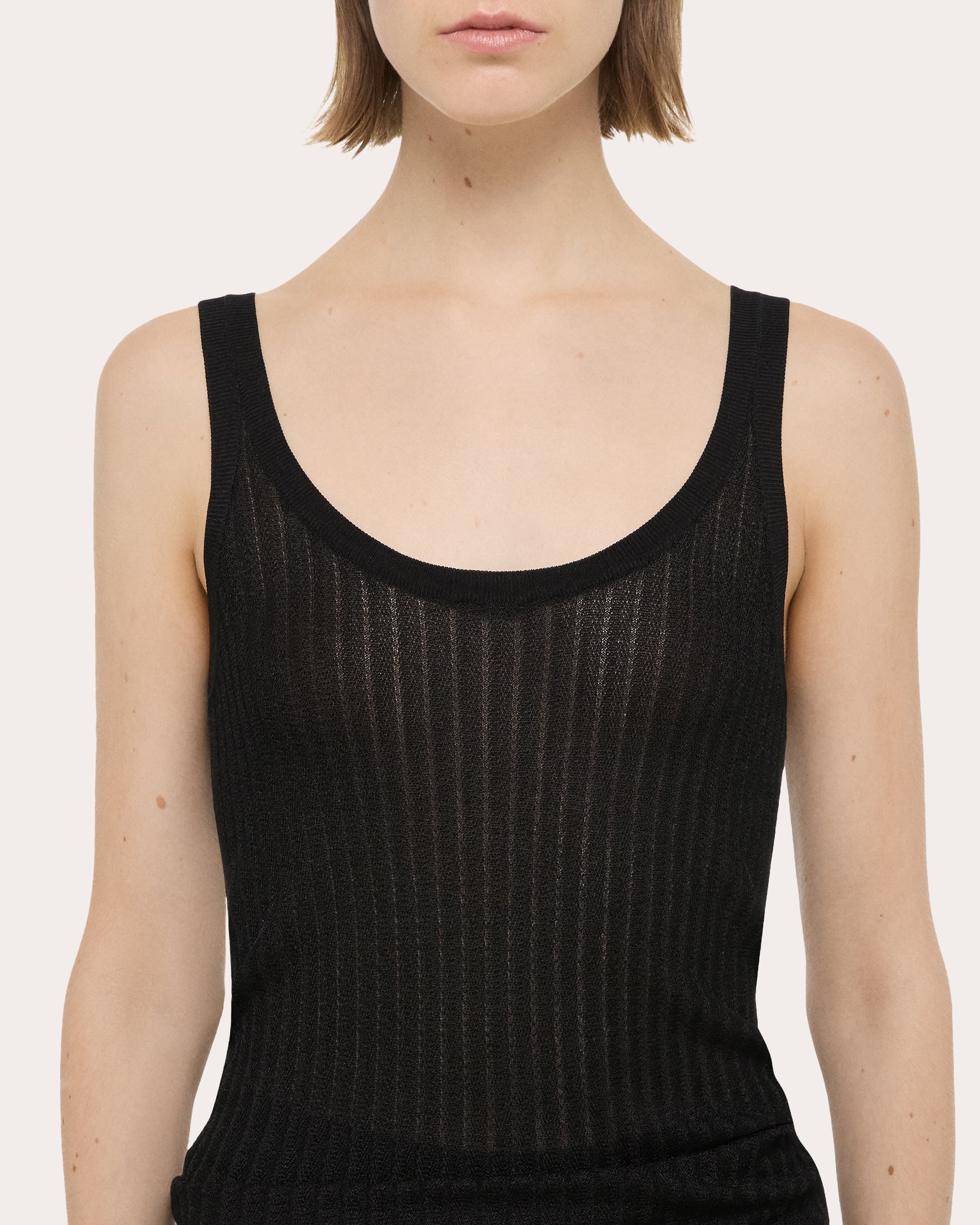 Sheer Pointelle Rib Knit Tank Top - 4