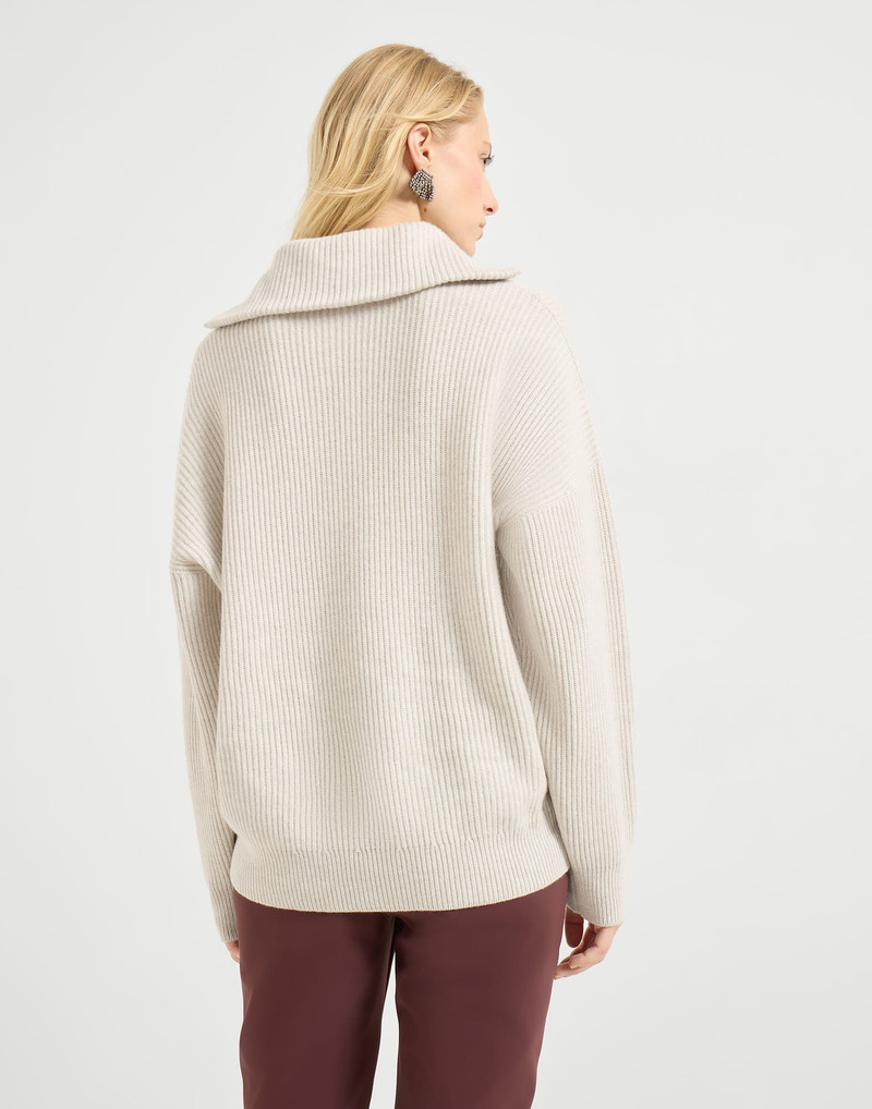 Brunello Cucinelli Cashmere English rib sweater with shiny zipper pull outlook