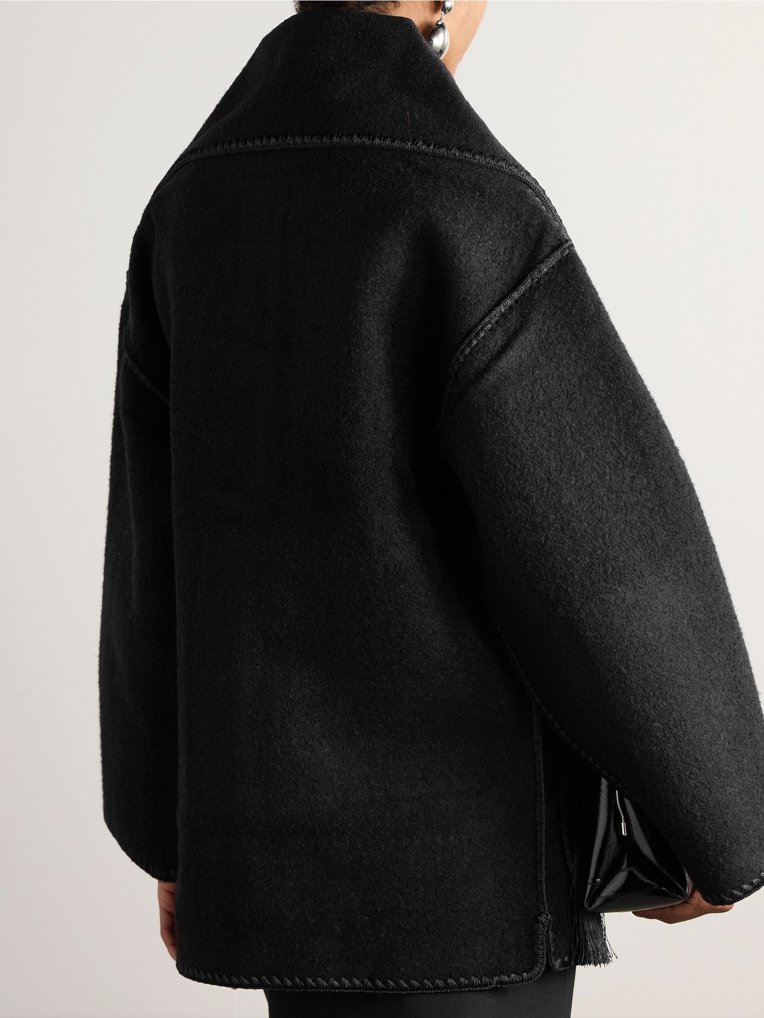 Draped fringed wool-blend jacket Black - 4