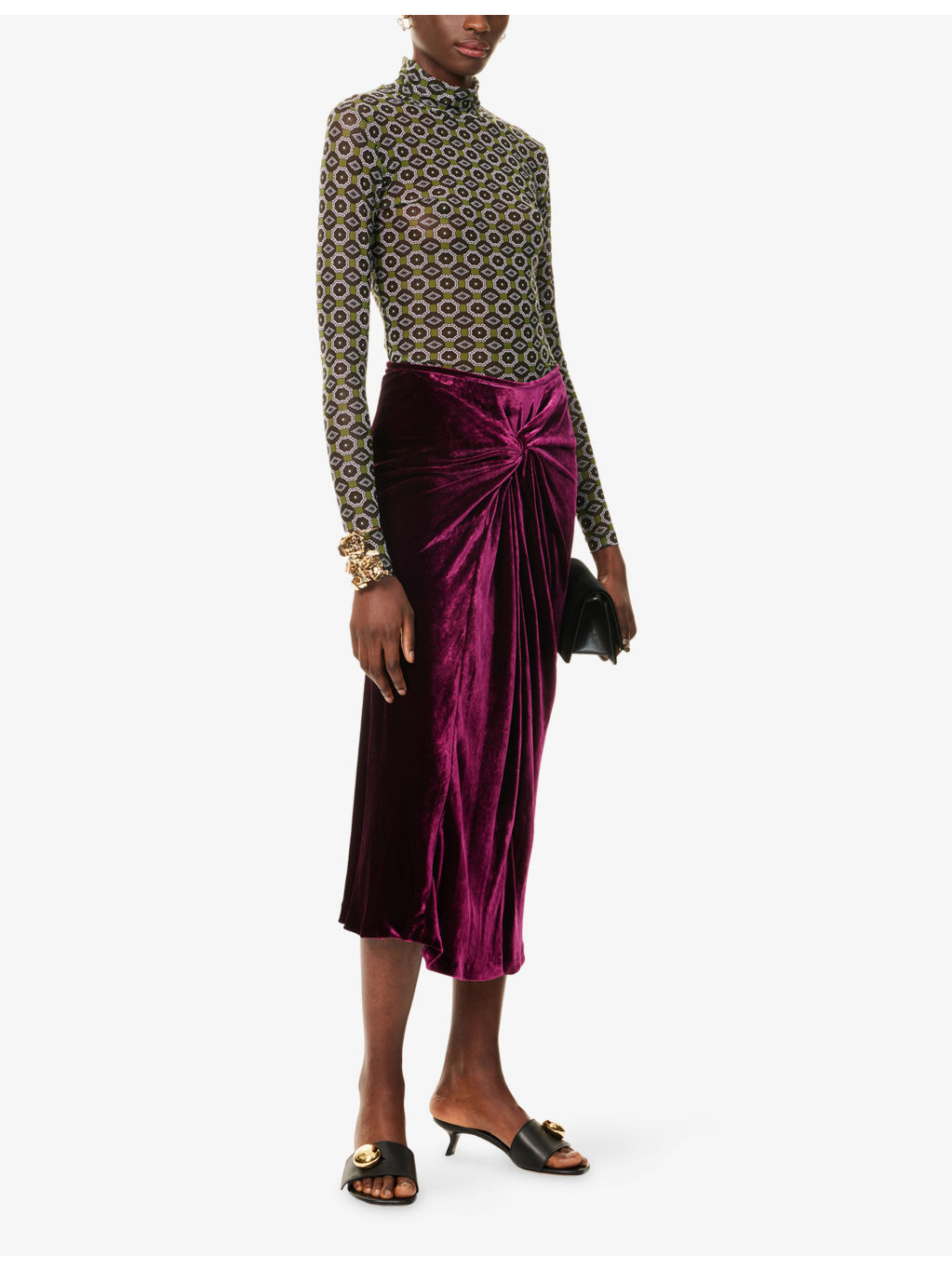 Printed High-Neck Stretch-Woven Top - 2