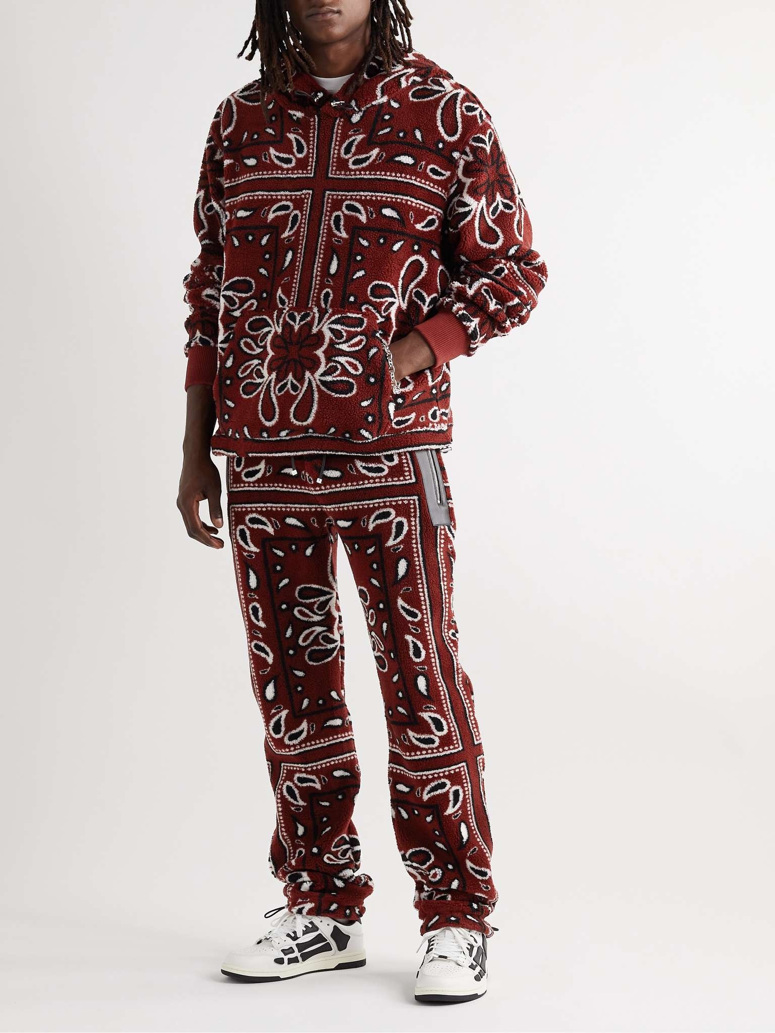 Straight-Leg Leather-Trimmed Bandana-Print Fleece Sweatpants - 2