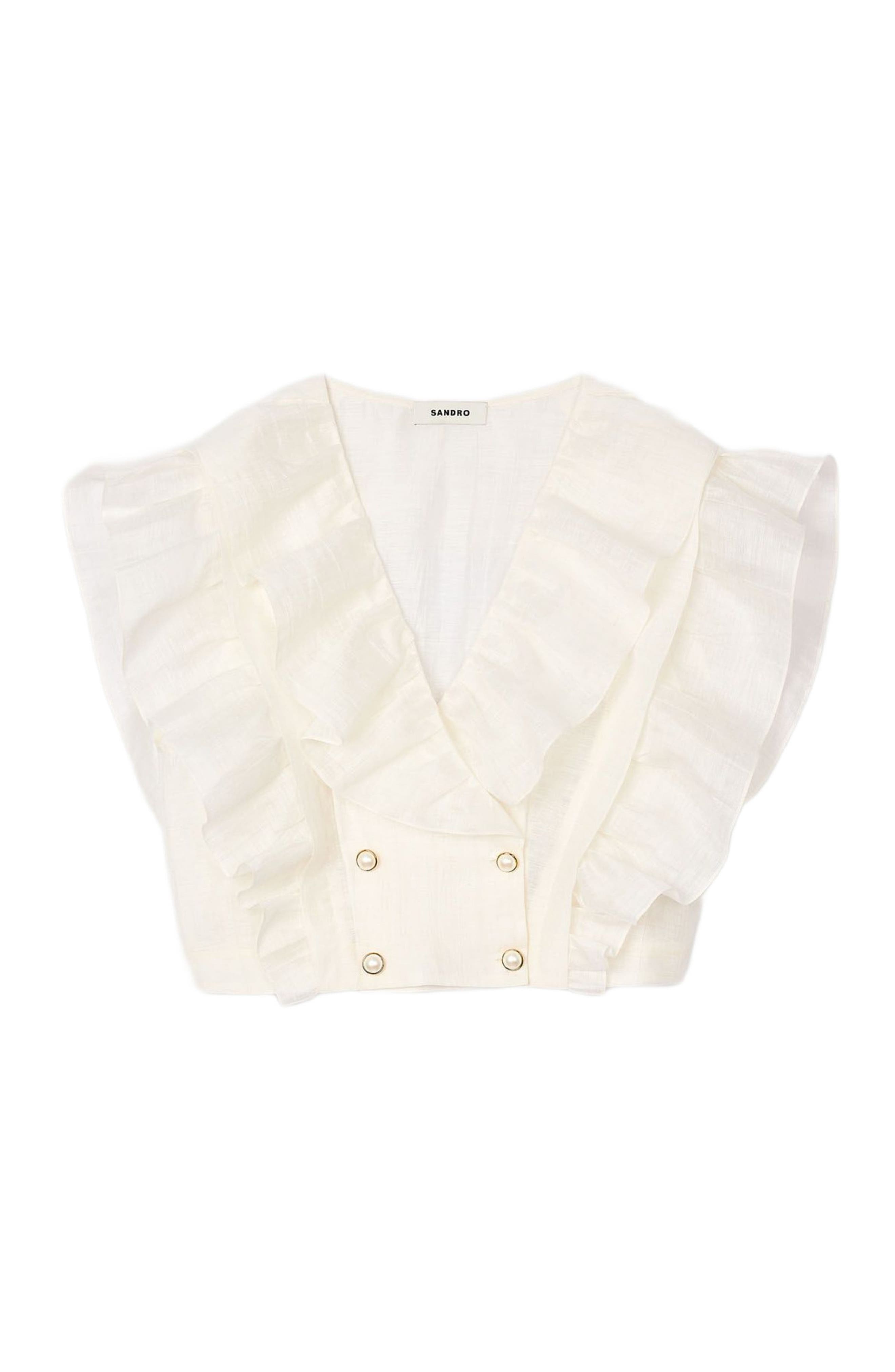 SANDRO Ruffled crop top in White at Nordstrom - 5