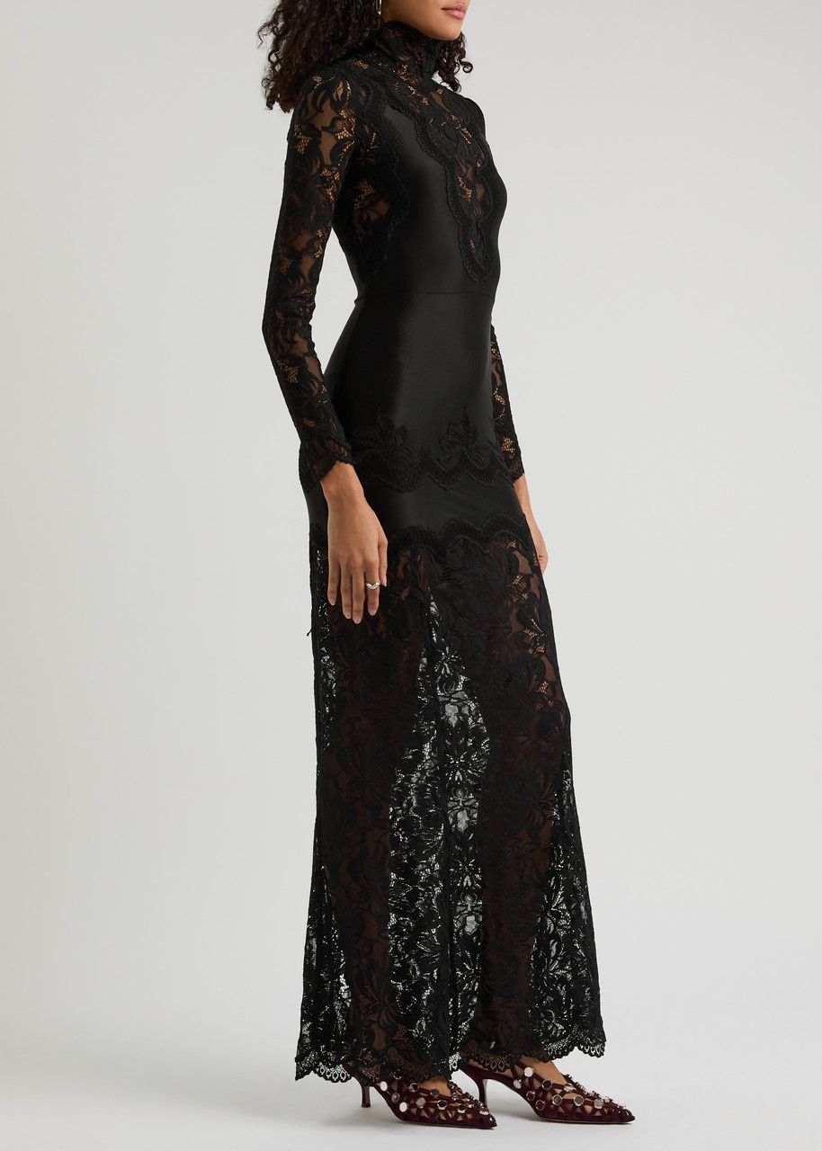 Rabanne Panelled Lace and Satin Maxi Dress - 2