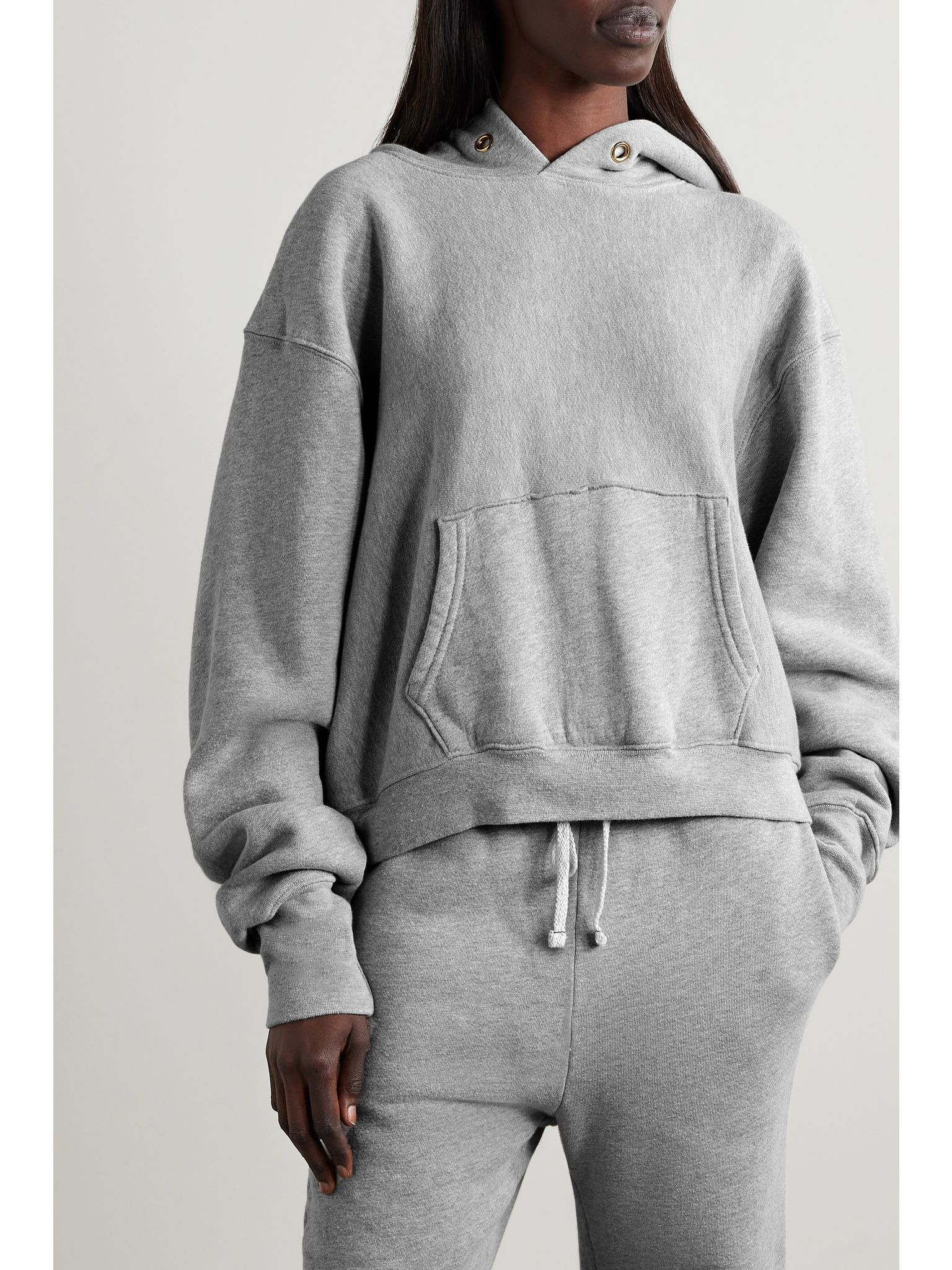 Cara cropped cotton-jersey hoodie Gray - 3