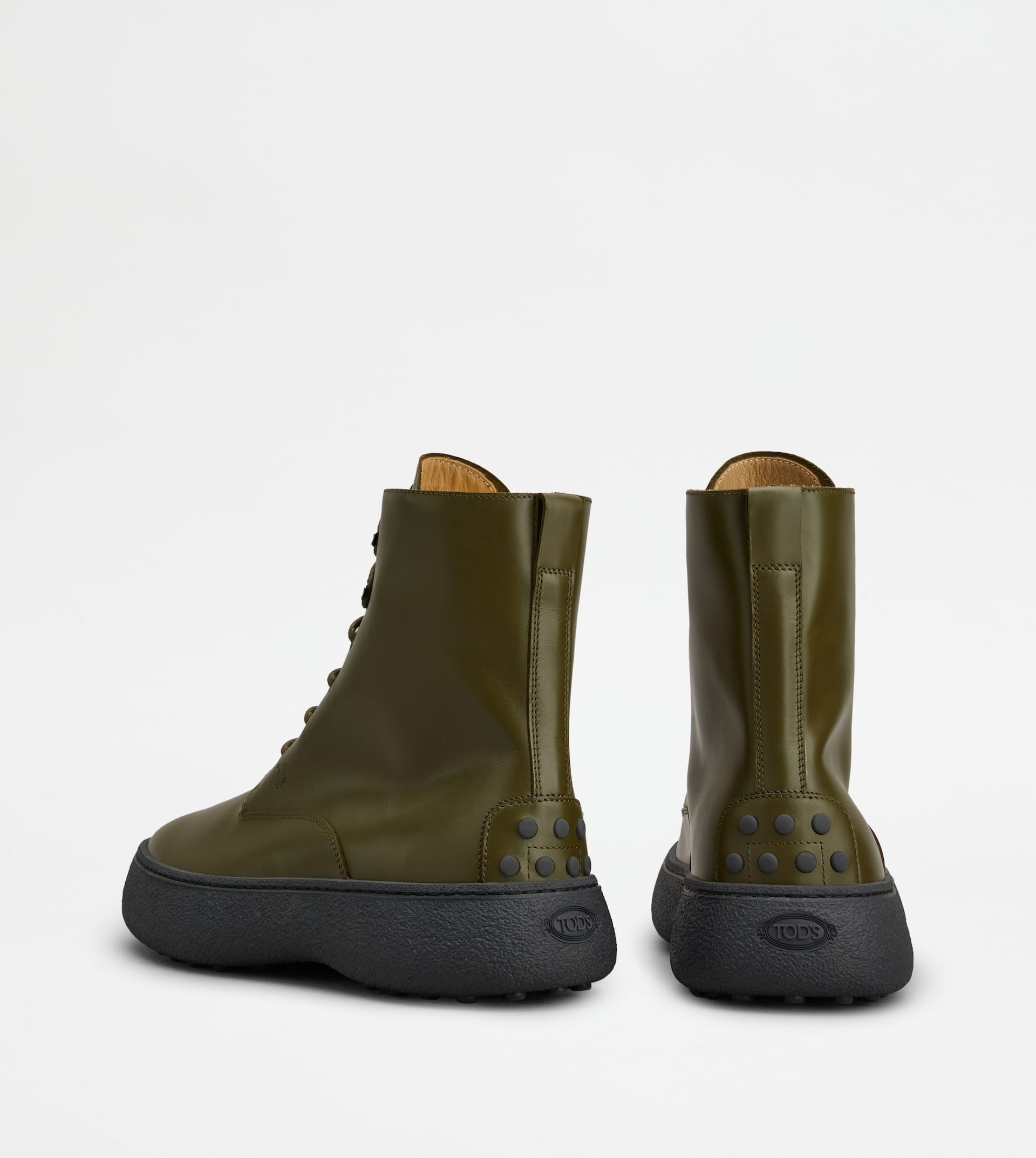 TOD'S W. G. LACE-UP ANKLE BOOTS IN LEATHER - GREEN - 3