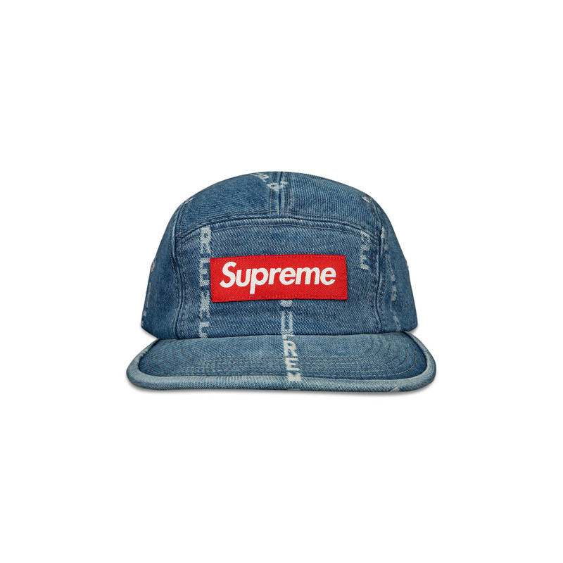 Supreme Logo Stripe Jacquard Denim Camp Cap 'Blue' - 1