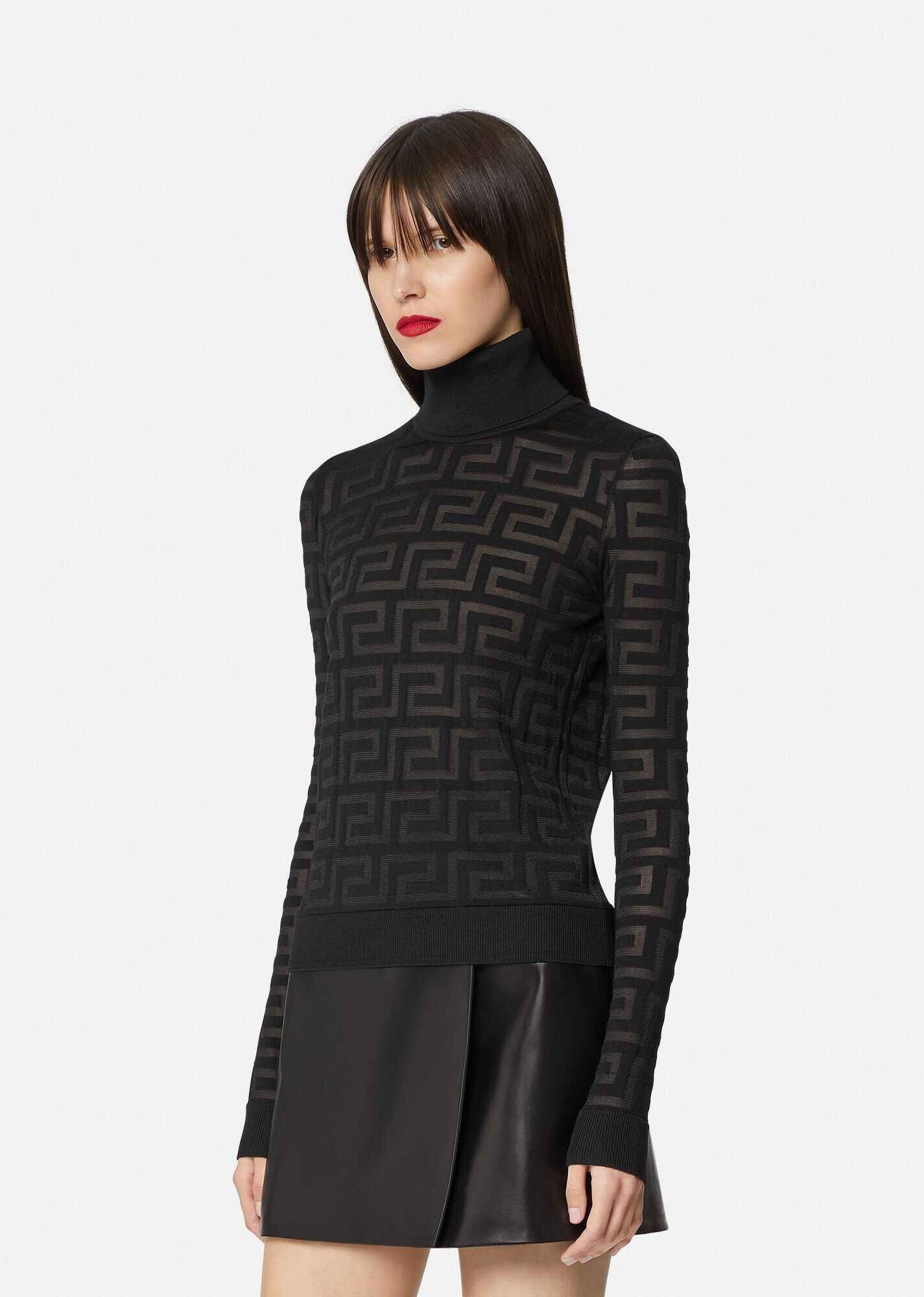 Greca Intarsia Turtle Neck Sweater - 2