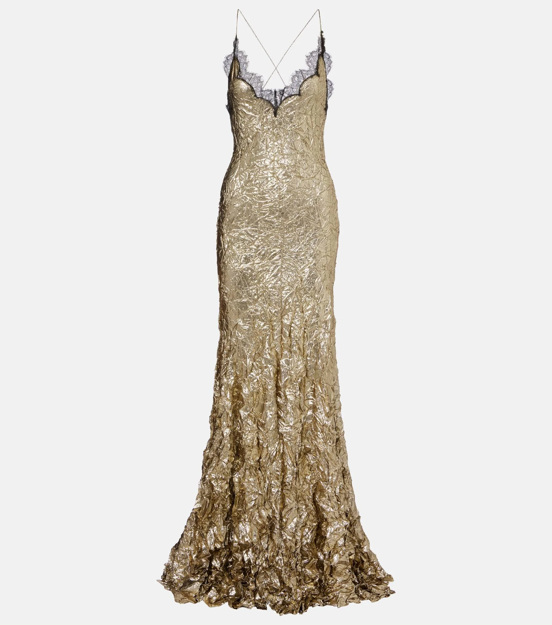 Lace-trimmed silk-blend gown - 1