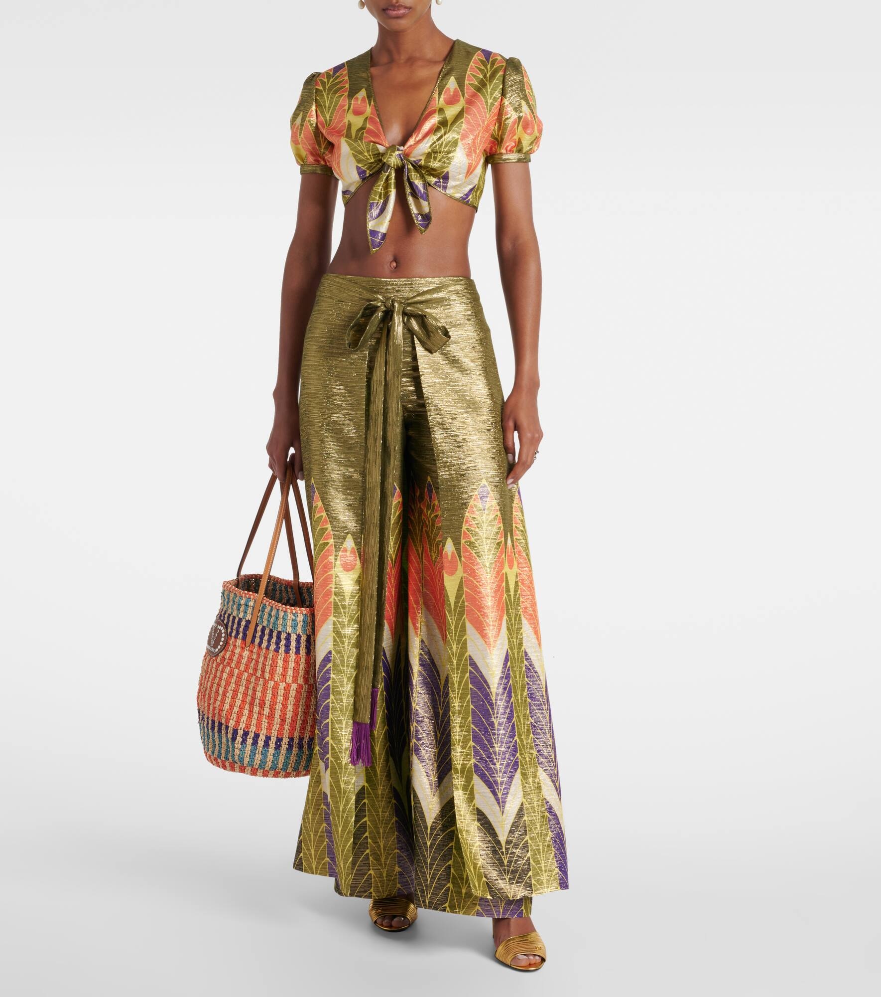 Printed silk-blend wide-leg pants - 6