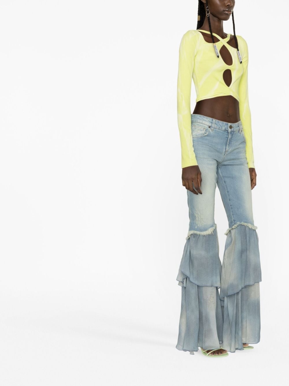ruffled flared denim trousers - 4