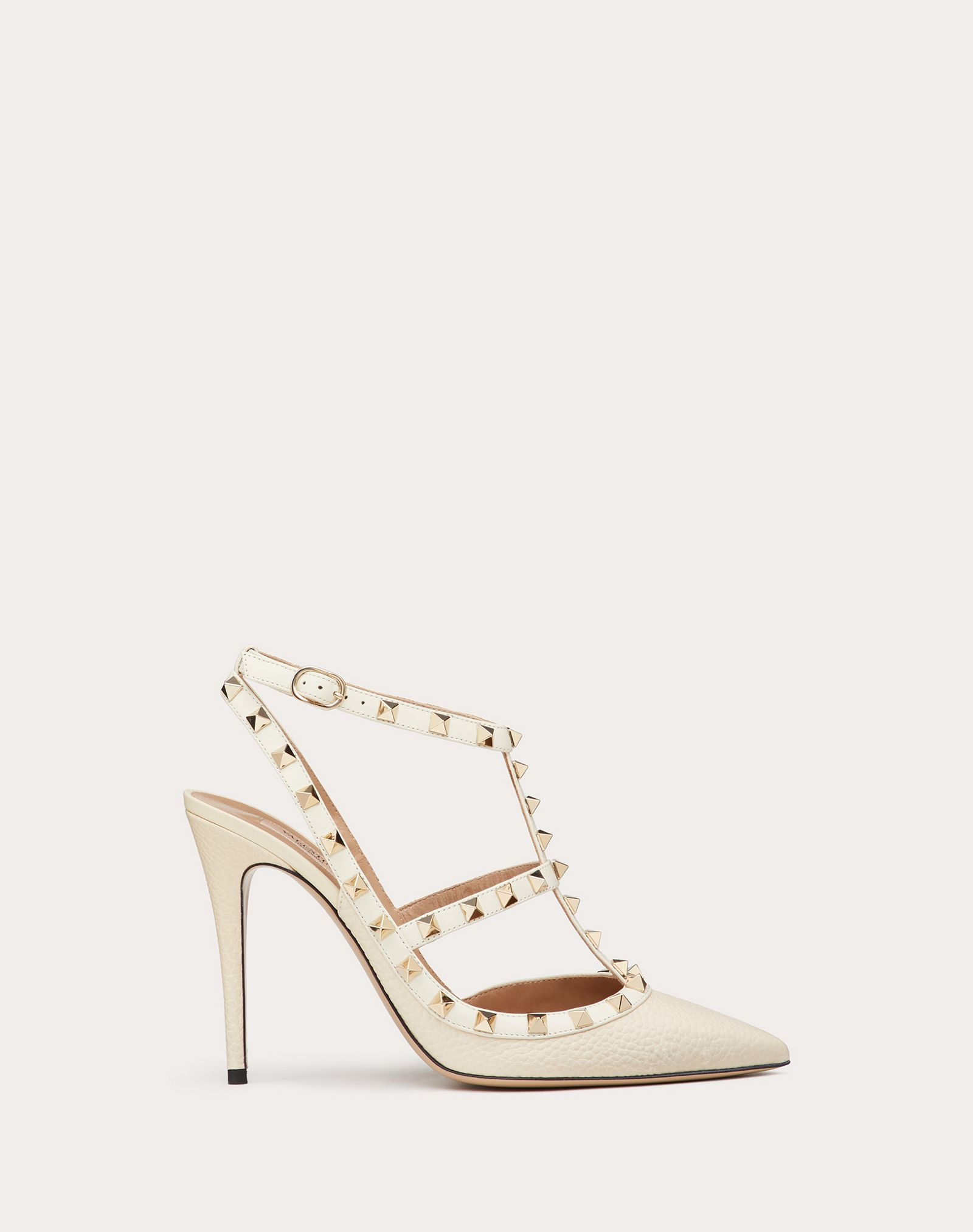 Rockstud Grainy Calfskin Ankle Strap Pump 100  mm - 1