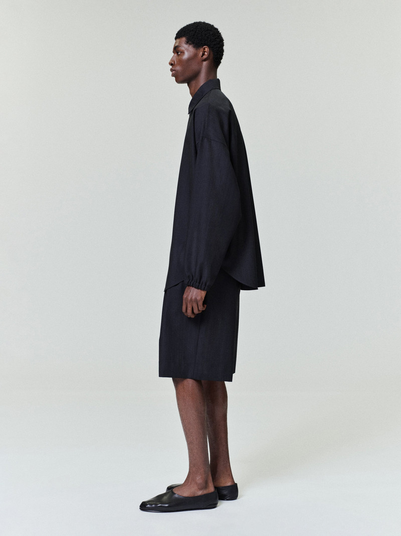 Black Striped Wool Elastic Cuff Shirt 2