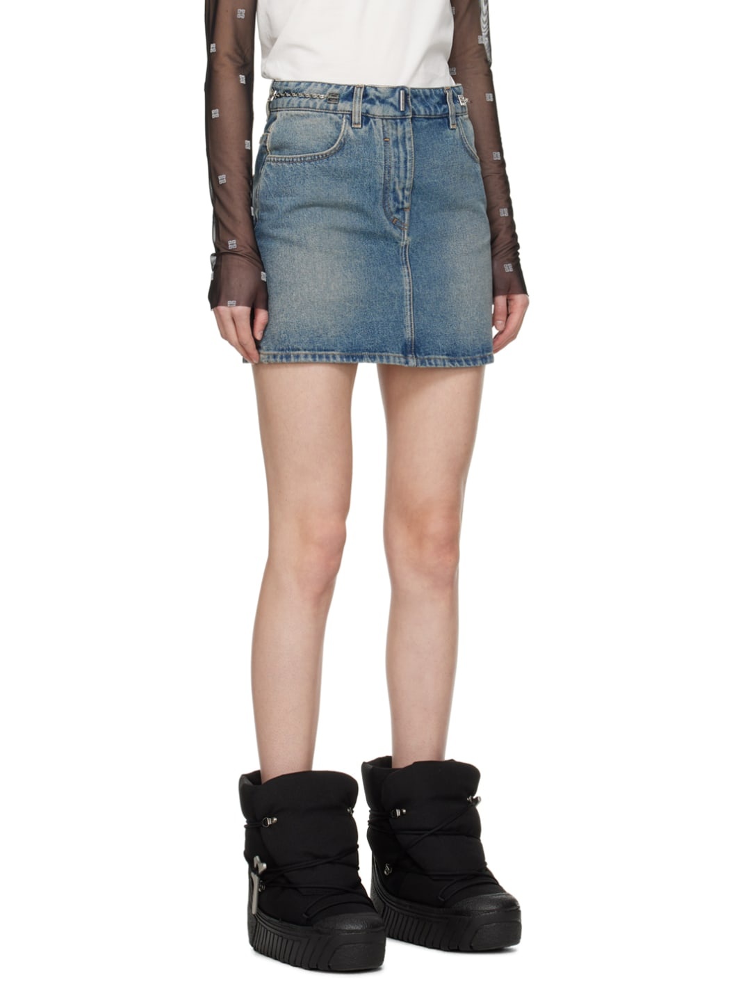 Blue Chain Link Denim Miniskirt - 2