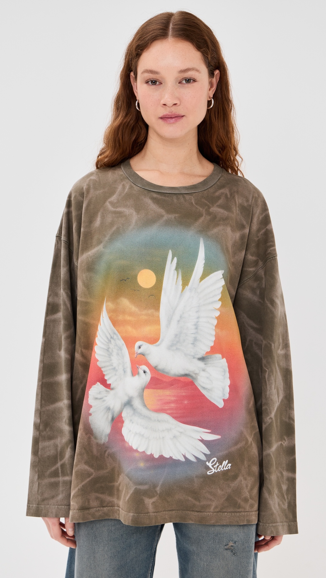 Bird Print Long Sleeve T Shirt - 6
