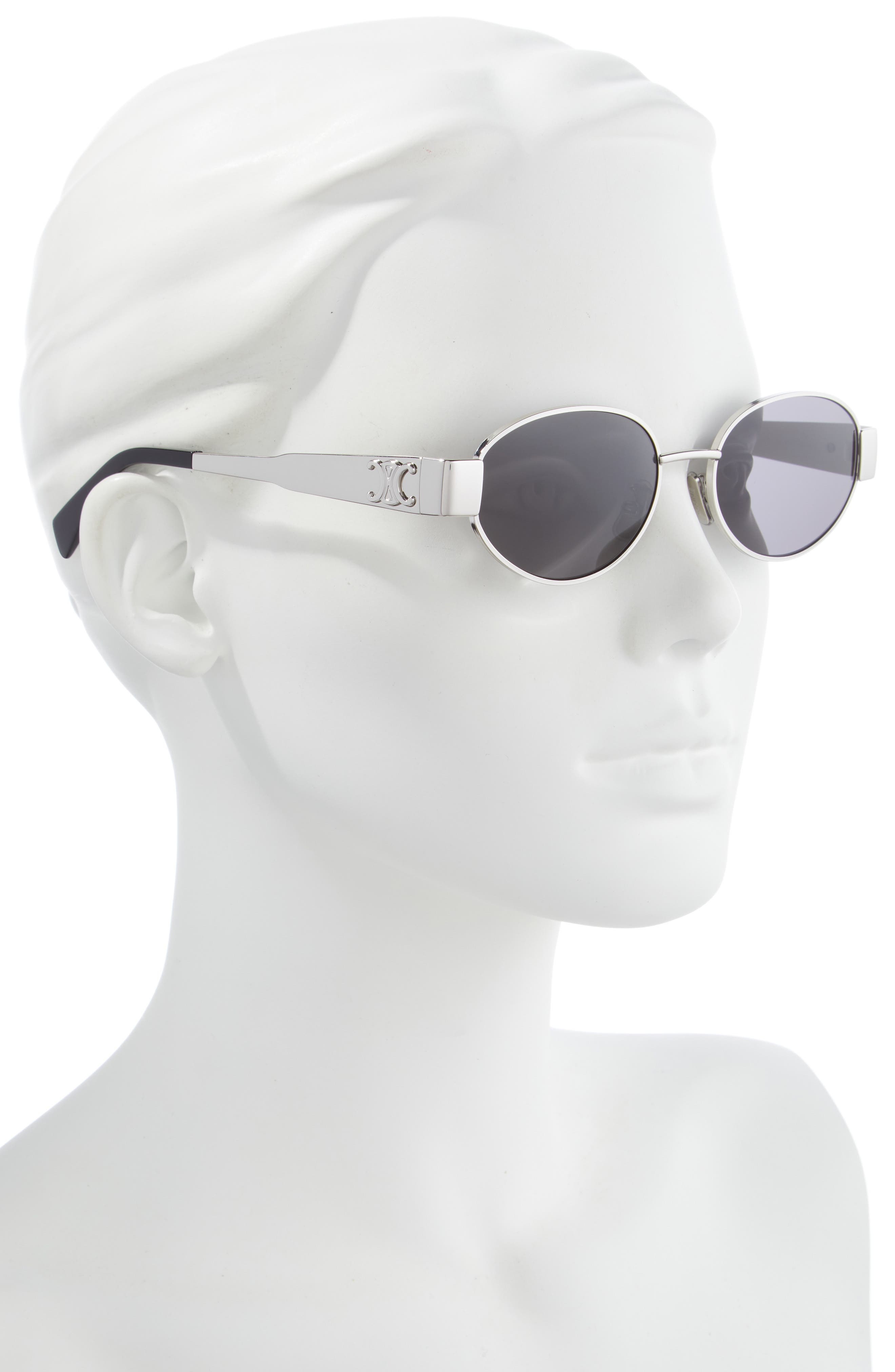 CELINE Triomphe 54mm Oval Sunglasses in Shiny Palladium /Smoke at Nordstrom - 3