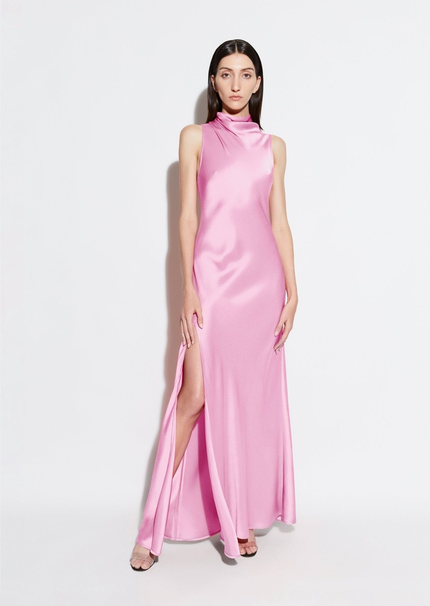 Satin Drape Neck Sleeveless Dress - 2