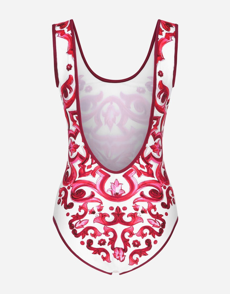 Dolce & Gabbana Majolica Print Racing Swimsuit outlook