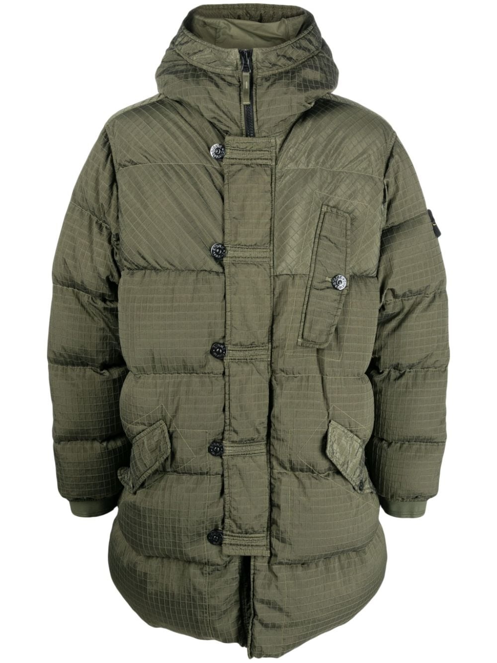 Compass-patch hooded down jacket - 1