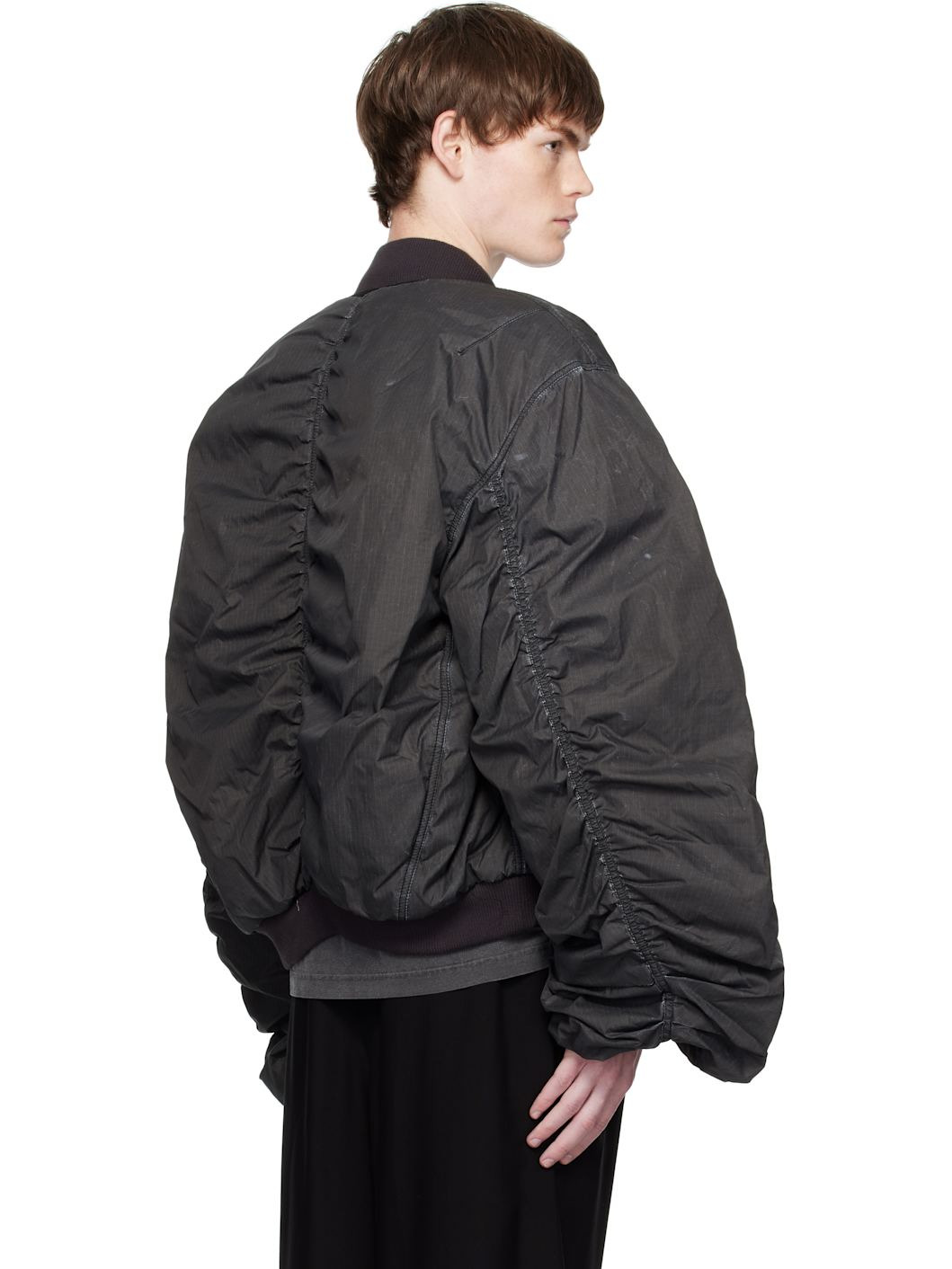 Black Washed Nylon Bomber Jacket - 3