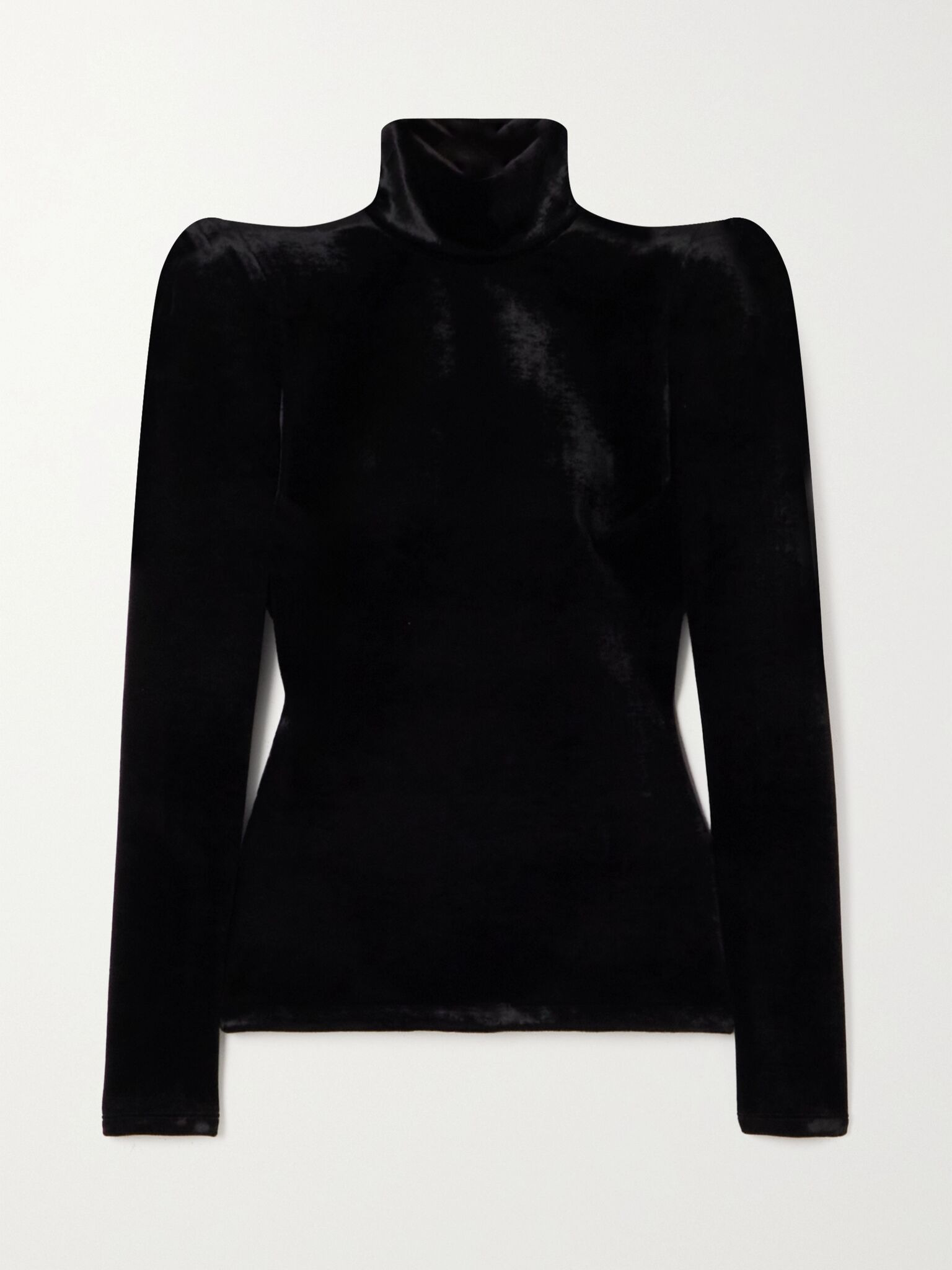 Stretch-velvet turtleneck top Black - 1