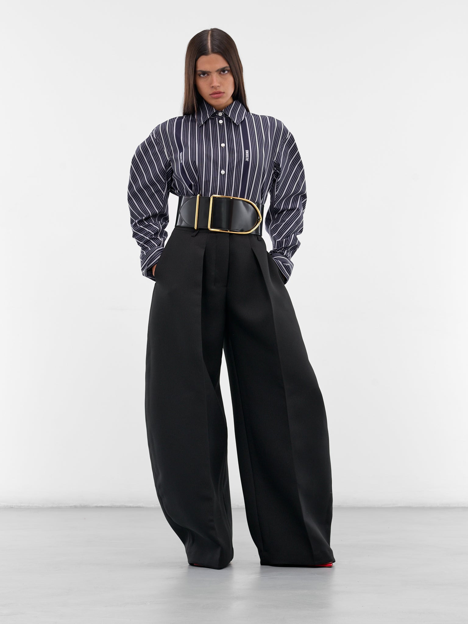 Black Striped Shirt Dress - 6