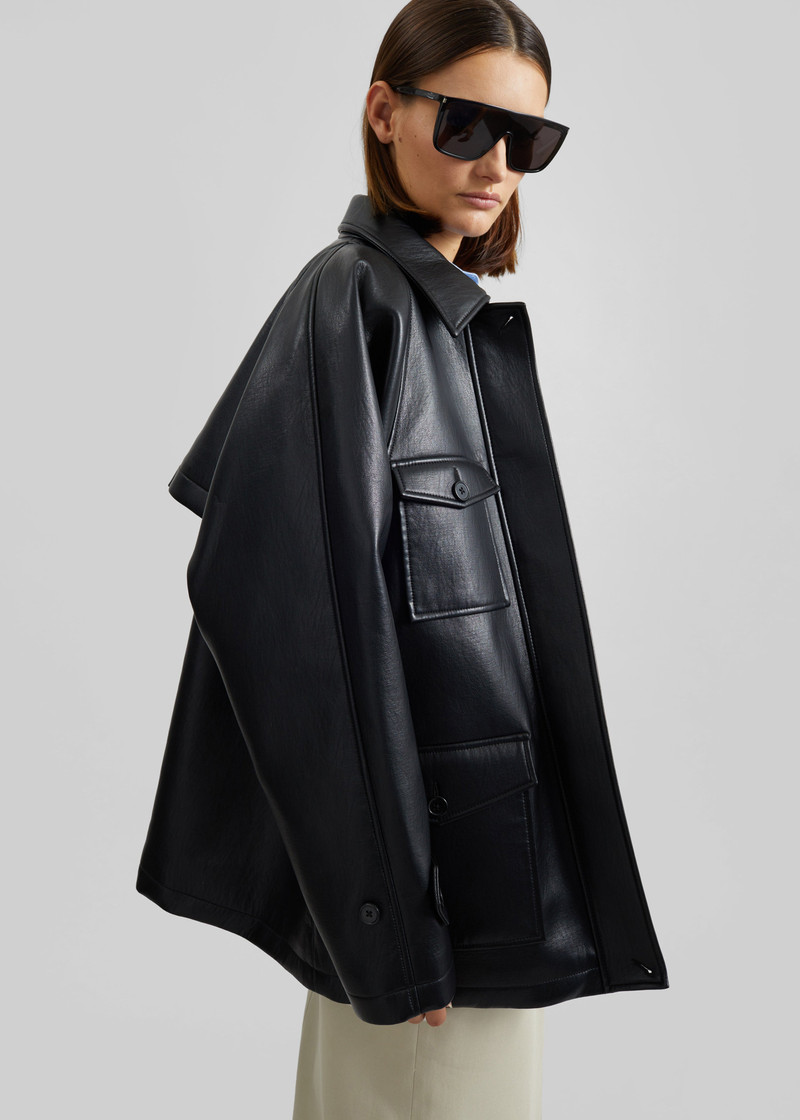 Kelia Faux Leather Padded Utility Jacket - Black 5