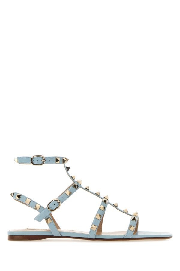 Valentino Garavani Woman Light Blue Leather Rockstud Sandals - 1