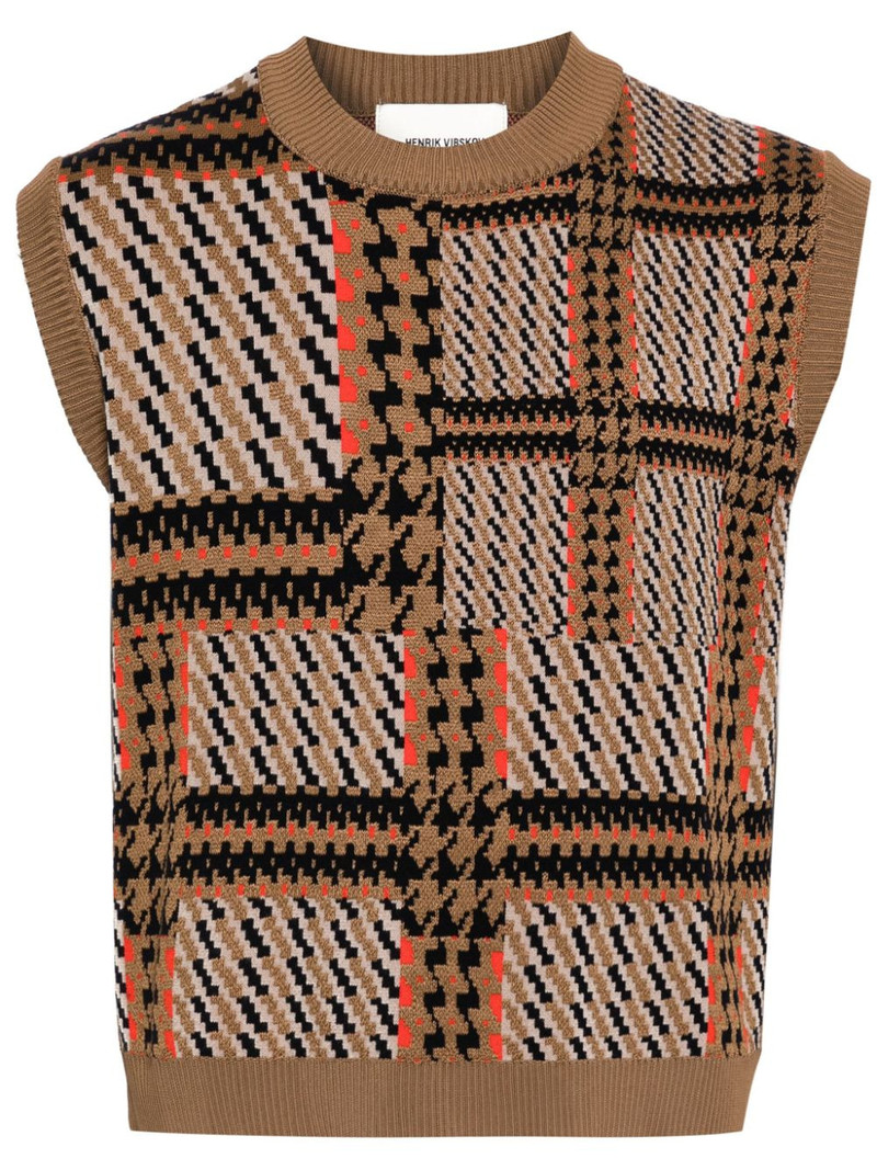 DUSK KNITTED VEST - ORANGE MIXED CHECKS 1