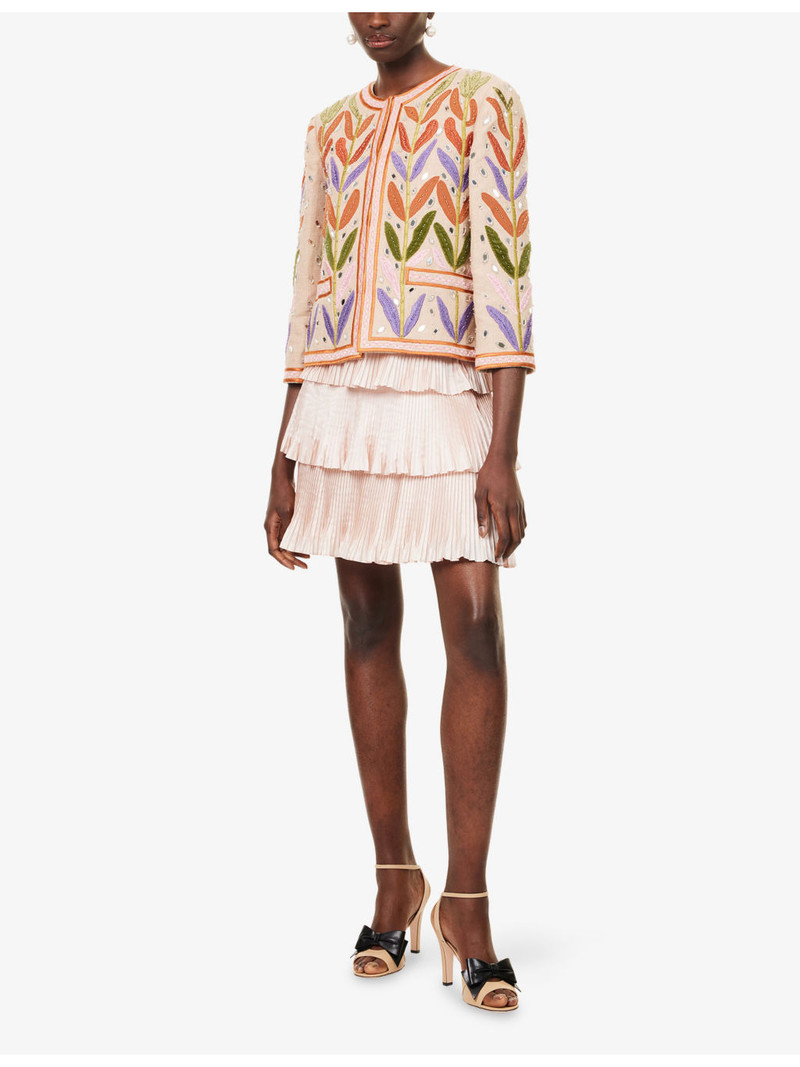 Valentino Embellished Cropped Linen Jacket outlook