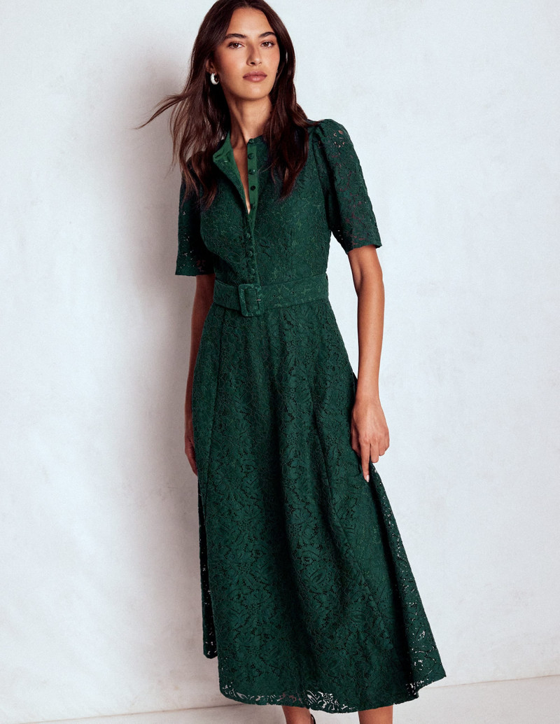 Kate Puff Sleeve Lace Dress-Dark Green 3