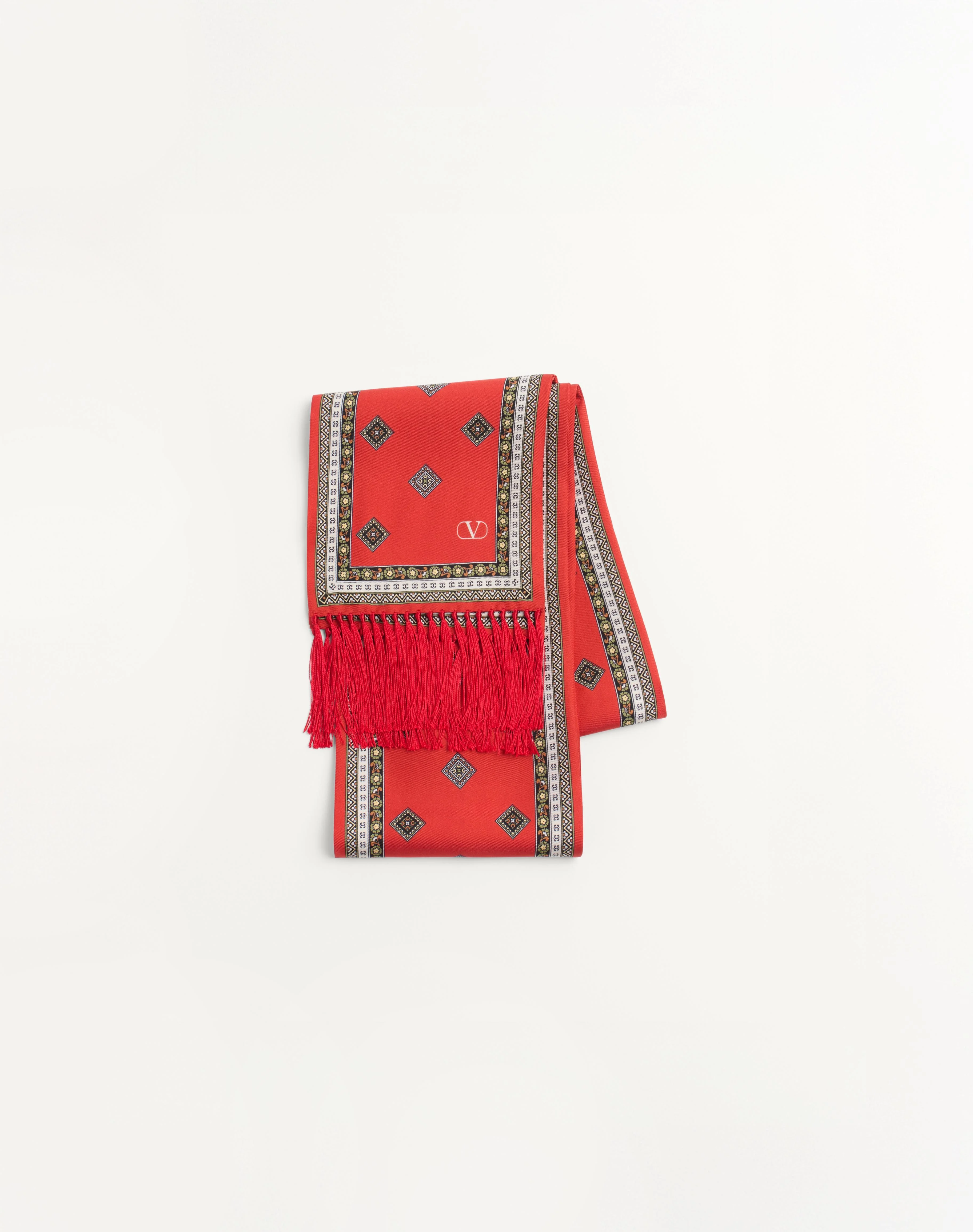 CHAMBER SILK BANDEAU SCARF WITH FRINGE - 1